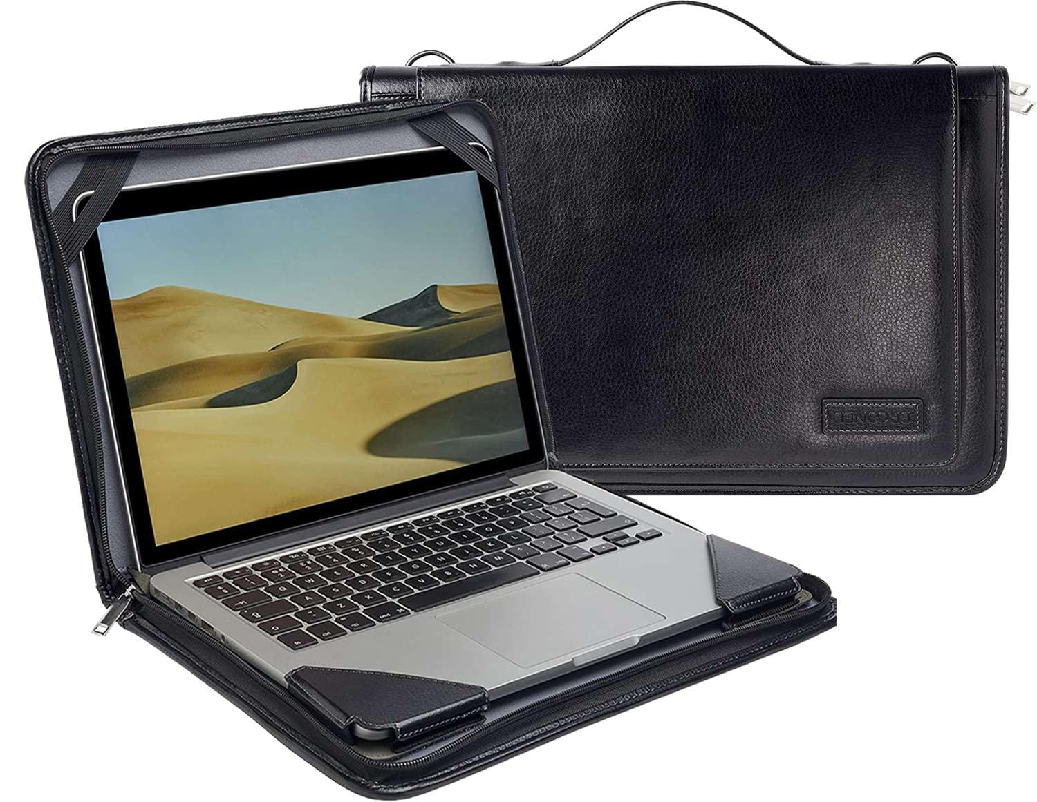 Broonel Black Leather Laptop Messenger Bag for ASUS Chromebook C433TA-AJ0013 14 Inch - Stylish & Durable Business Briefcase for Work, Travel & School