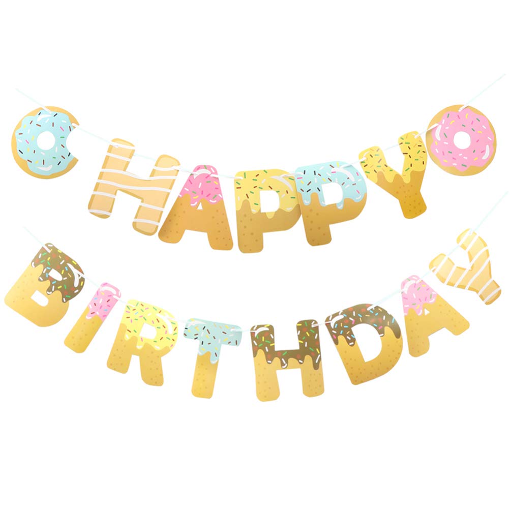 Bestoyard 2-Pack Donut Birthday Garland - Happy Birthday Bunting Banner for Kids Party, Baby Shower & Tea Party Decorations - Perfect for Wall Decor, Dessert Table & Photo Backdrop