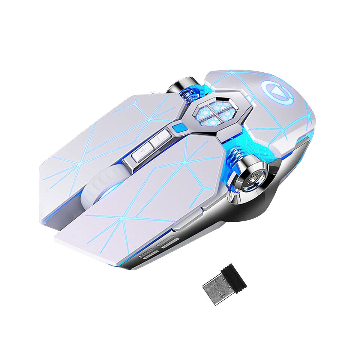 ANDROSET 2.4GHz Wireless Gaming Mouse with 1600 DPI, USB Receiver, 7-Color LED Backlit, Rechargeable - Ergonomic Design for PC, Laptop, Office & Gaming (White)