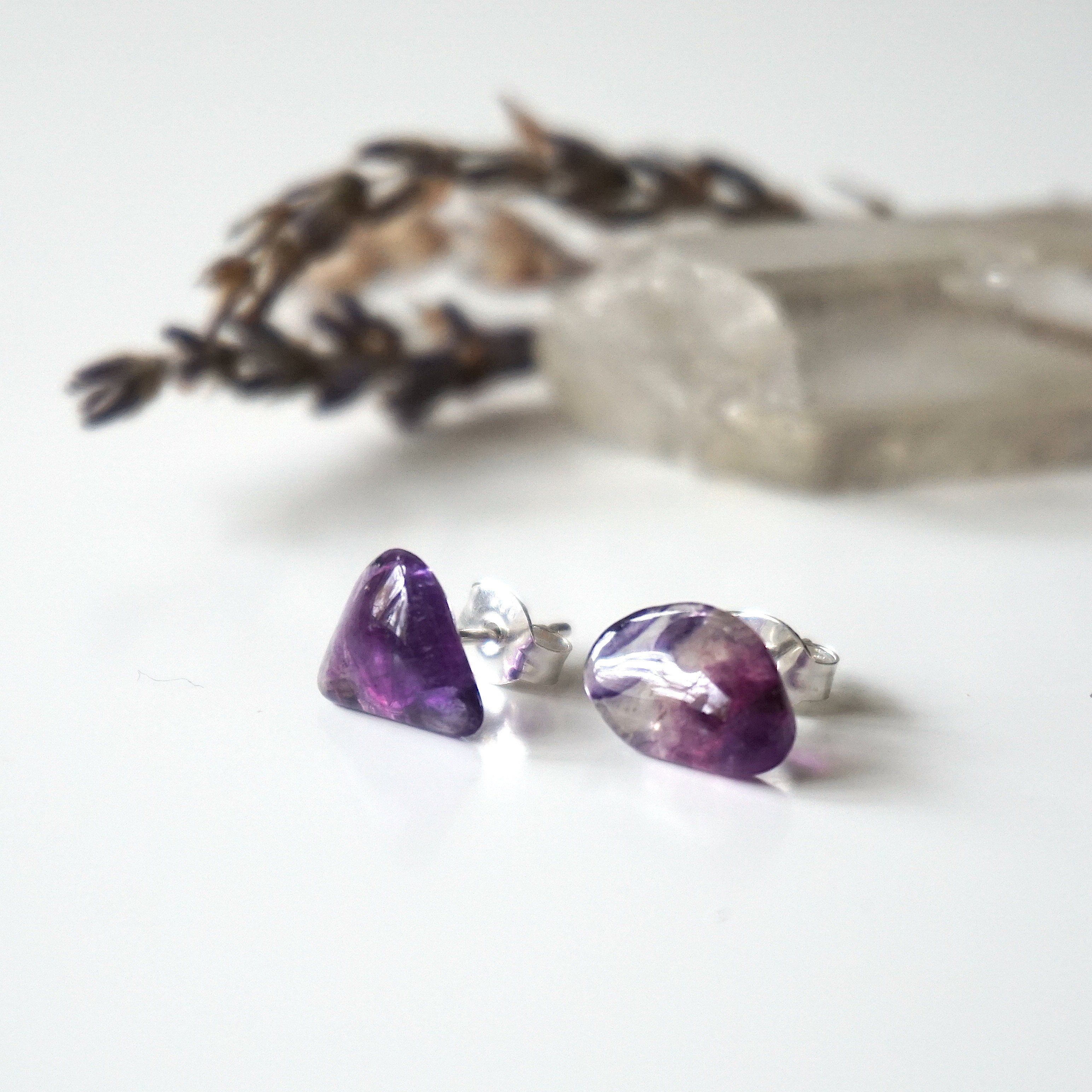 Natural Purple Fluorite Stud Earrings for Women - Hypoallergenic Post Earrings for Sensitive Ears | Perfect for Everyday Wear, Office & Special Occasions