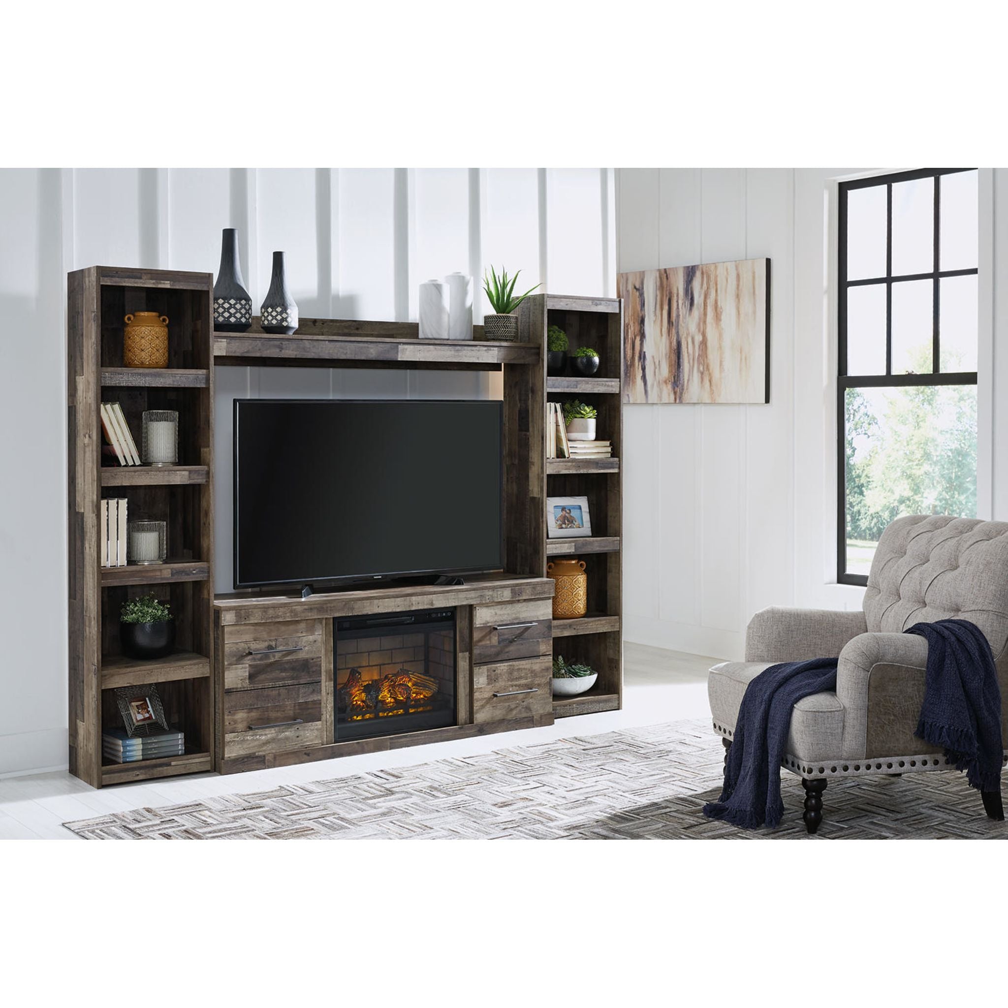 Derekson TV Stand with Electric Fireplace - Modern Entertainment Center for Living Room, Bedroom & Home Theater