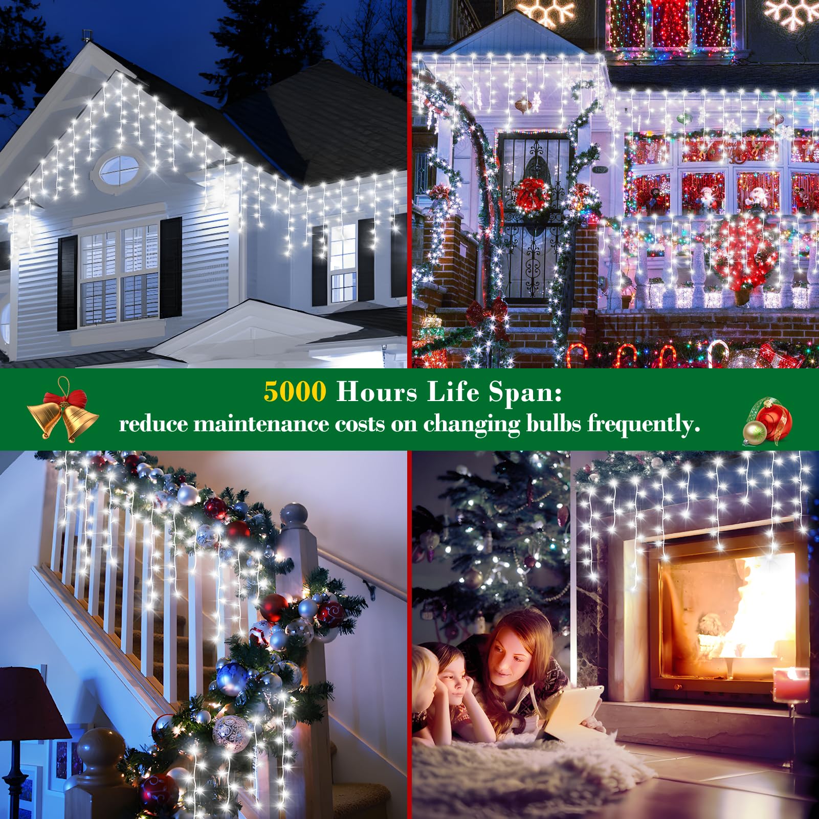 XURISEN 132ft Outdoor Christmas Lights - 1280 LED Fairy String Lights with 240 Drops, 8 Lighting Modes, Waterproof & Timer Memory Function - Perfect for Christmas Decor, Holiday Party, Wedding, Garden & Patio Lighting (Cool White)