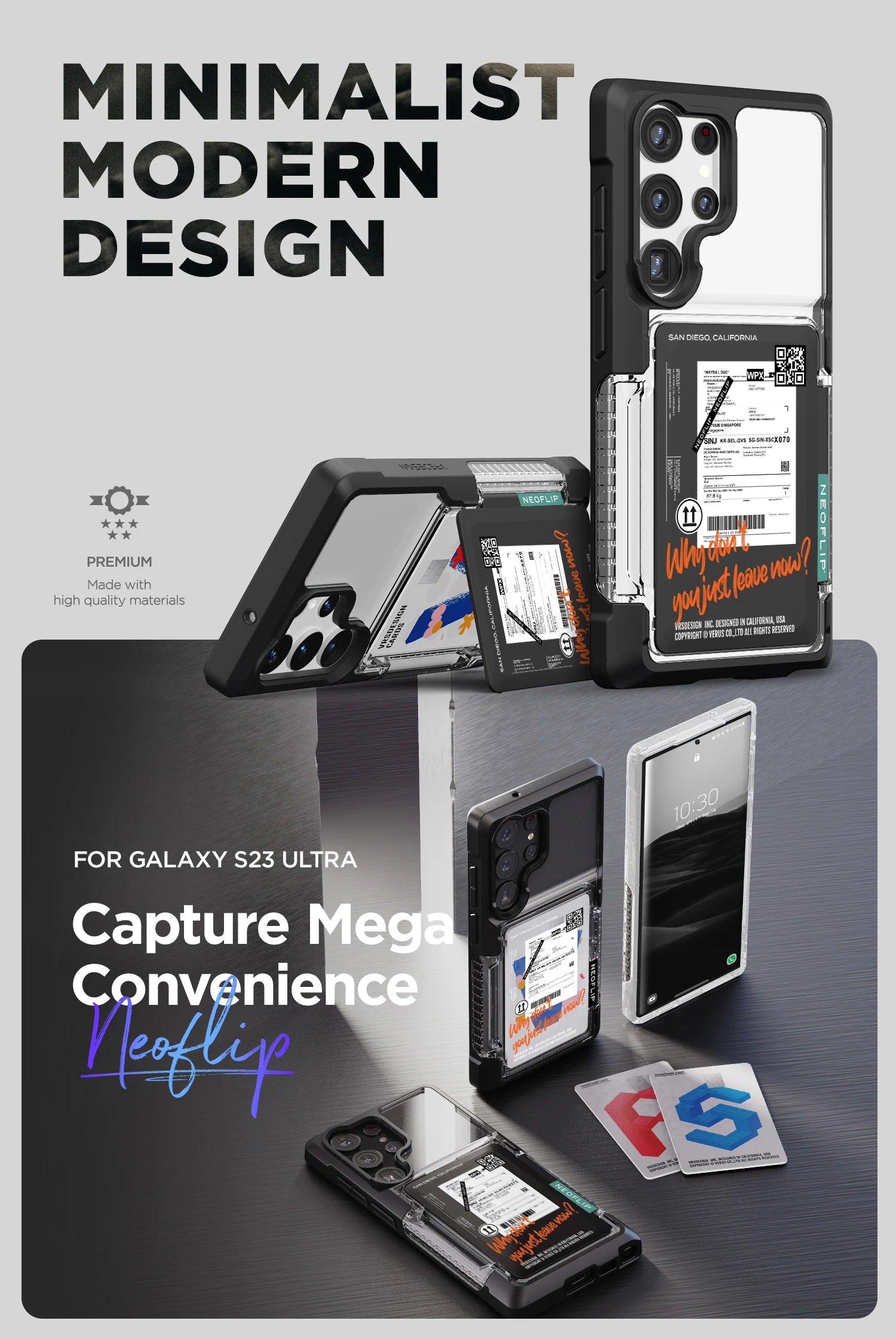 Samsung Galaxy S23 Ultra Case with Neo Flip Cover - Travel Passport Holder for Wallet & Card Storage - Perfect for Business Trips & Daily Commute