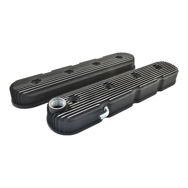 Black Finned Cast Aluminum GM LS Valve Covers Without Coil Mounts - CAL 4764BK - High Performance Engine Upgrade for Chevy, GMC & LS Swap Vehicles