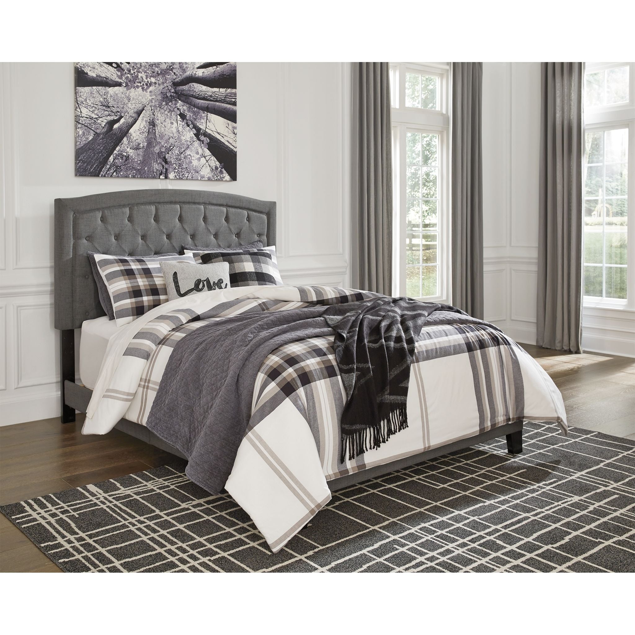 Adelloni Queen Size Bed Frame with Upholstered Headboard - Modern Platform Bed for Bedroom, Guest Room & Dorm - Easy Assembly & Sturdy Support