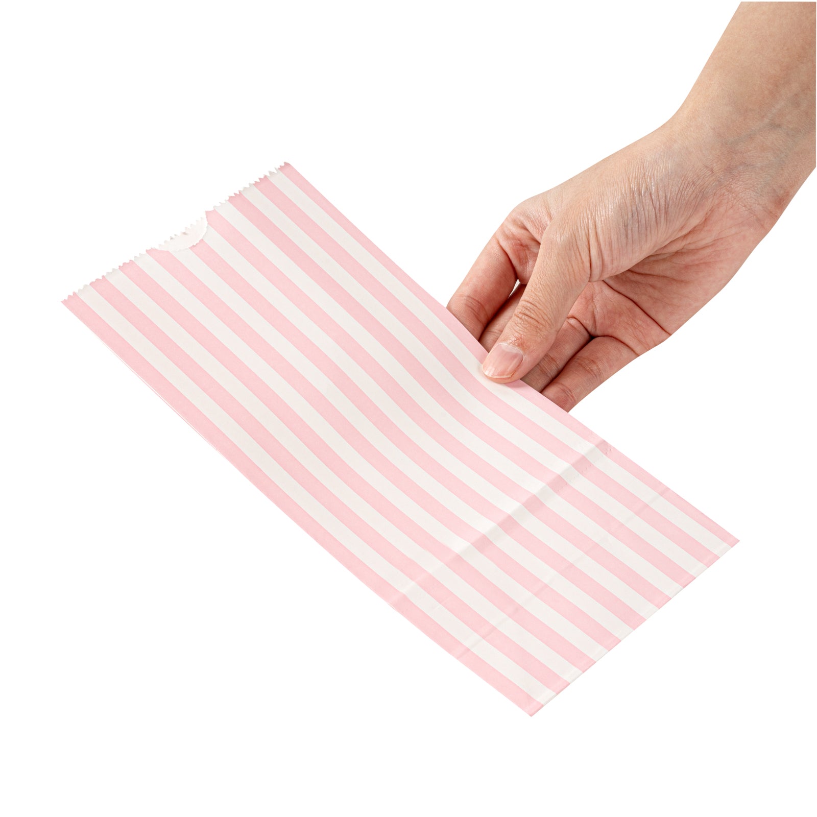 Pink and White Striped Paper Bags - 2 lb Capacity, 4.25