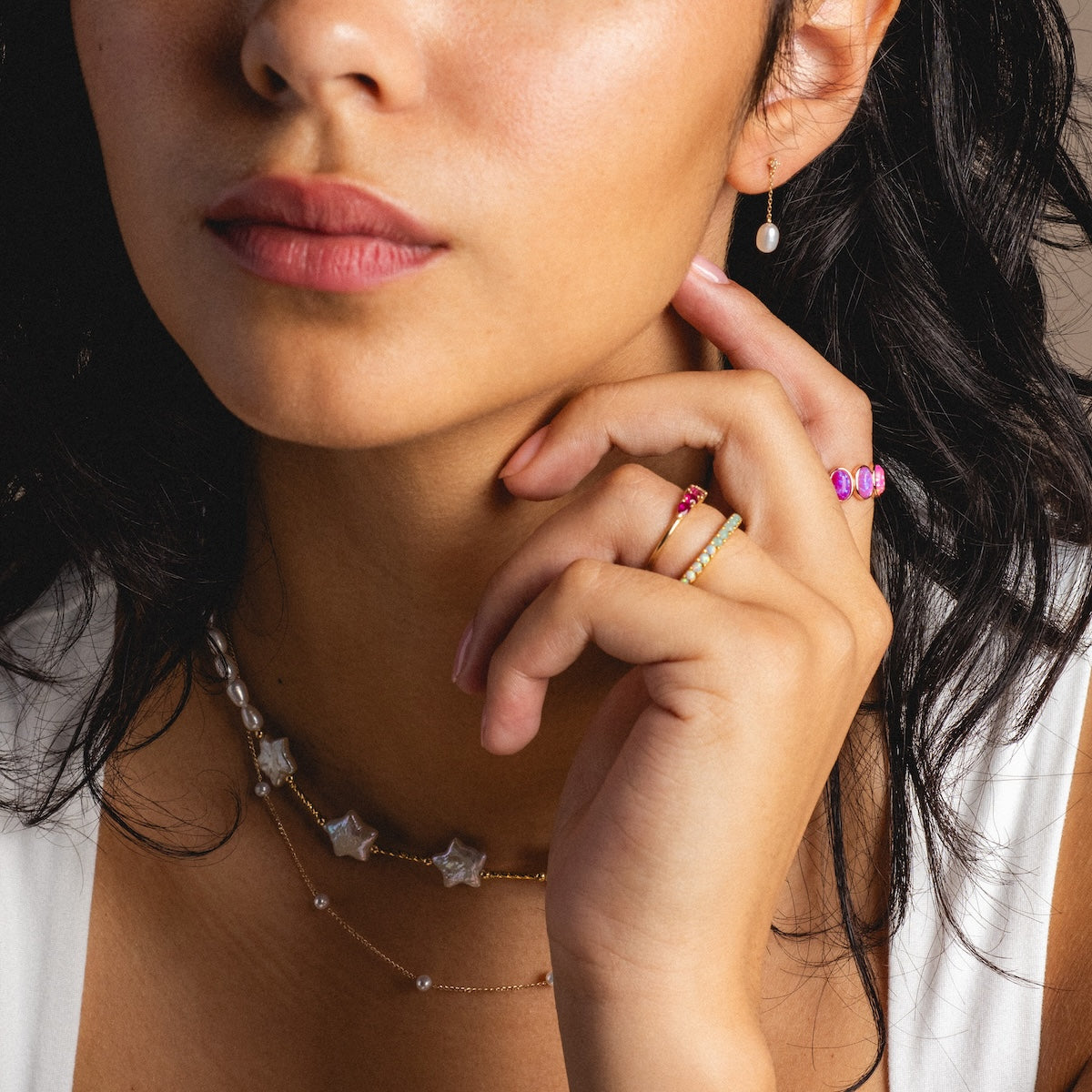 Elegant Opal and Amazonite Eternity Band Ring for Women - Dainty Stackable Wedding Band, Boho Engagement Ring, Anniversary Gift for Her