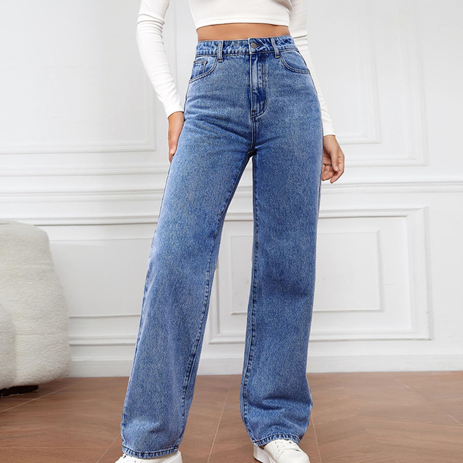 Women's High Waist Wide Leg Baggy Jeans - Stretch Denim Boyfriend Jeans with Straight Leg Fit | Y2K Fashion Trend | Perfect for Casual Outfits, Streetwear & Retro Looks