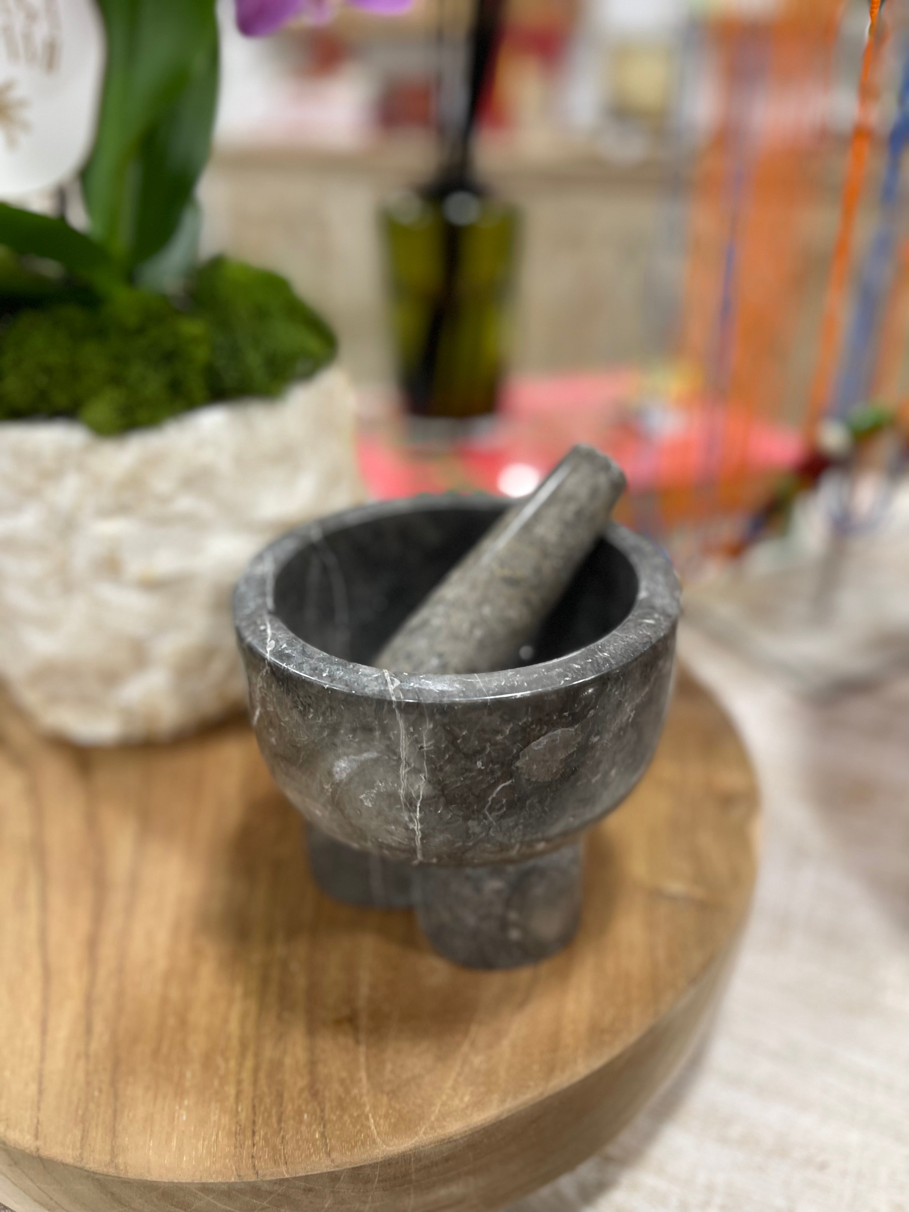Premium Grey Marble Mortar and Pestle Set for Grinding Spices, Herbs & Pills - Natural Stone Kitchen Tool for Crushing, Mashing & Mixing - Perfect for Cooking, Baking & Herbal Medicine Preparation