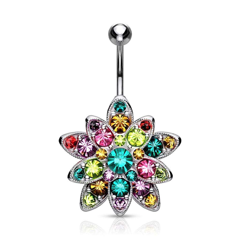 Colorful Crystal Flower Belly Button Ring for Women - Night Out & Parties
