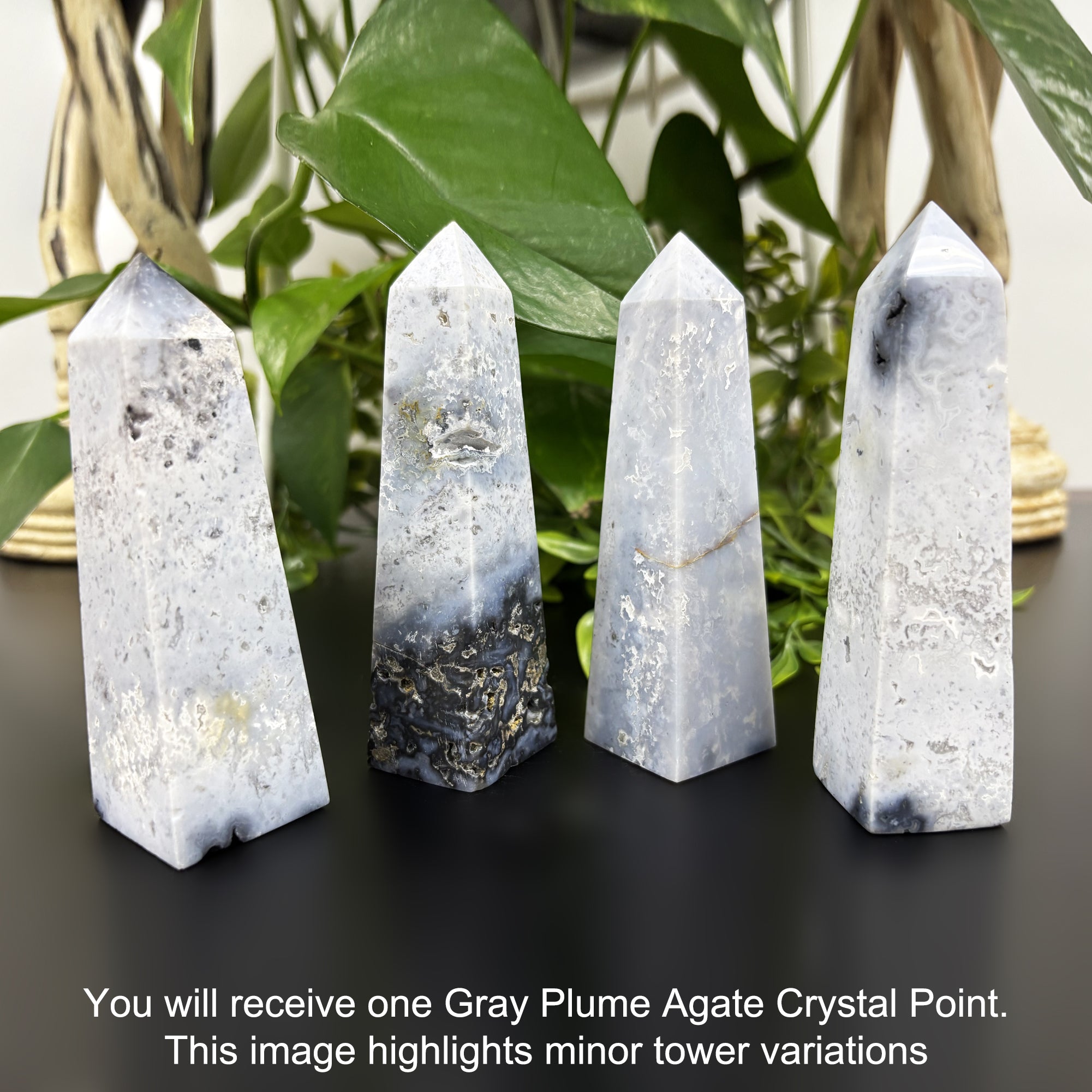 Natural Gray Plume Agate Crystal Obelisk Tower Point - Polished Healing Stone for Energy Balance & Spiritual Growth - Perfect for Meditation, Reiki, Yoga & Home Decor RPO475