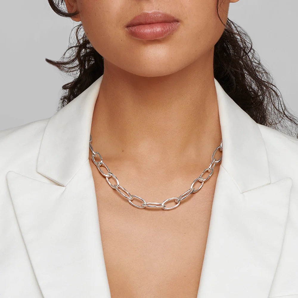 Elegant Sterling Silver Faceted Oval Link Necklace - Perfect for Weddings, Parties & Everyday Wear