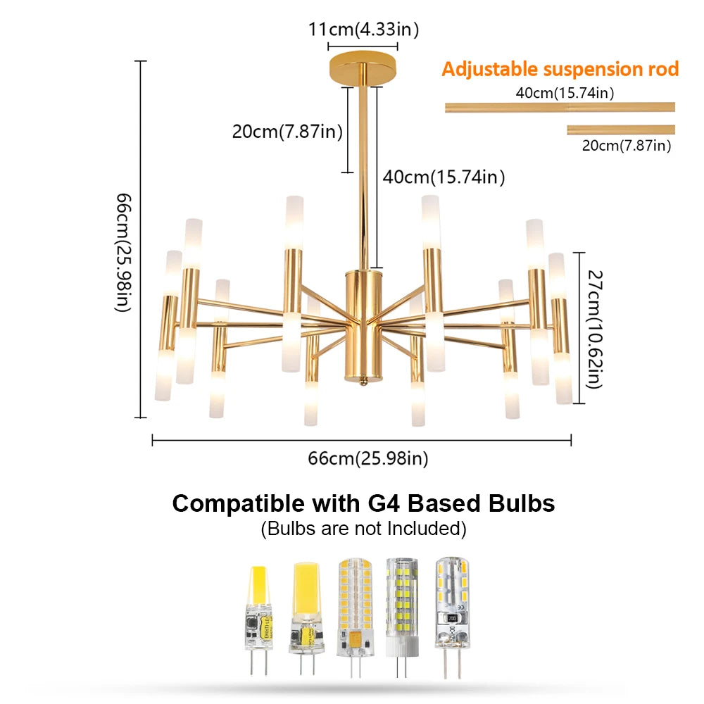 Alissa 20-Light Modern Golden Sputnik Chandelier - Elegant Ceiling Lighting Fixture for Dining Room, Living Room & Bedroom Decor