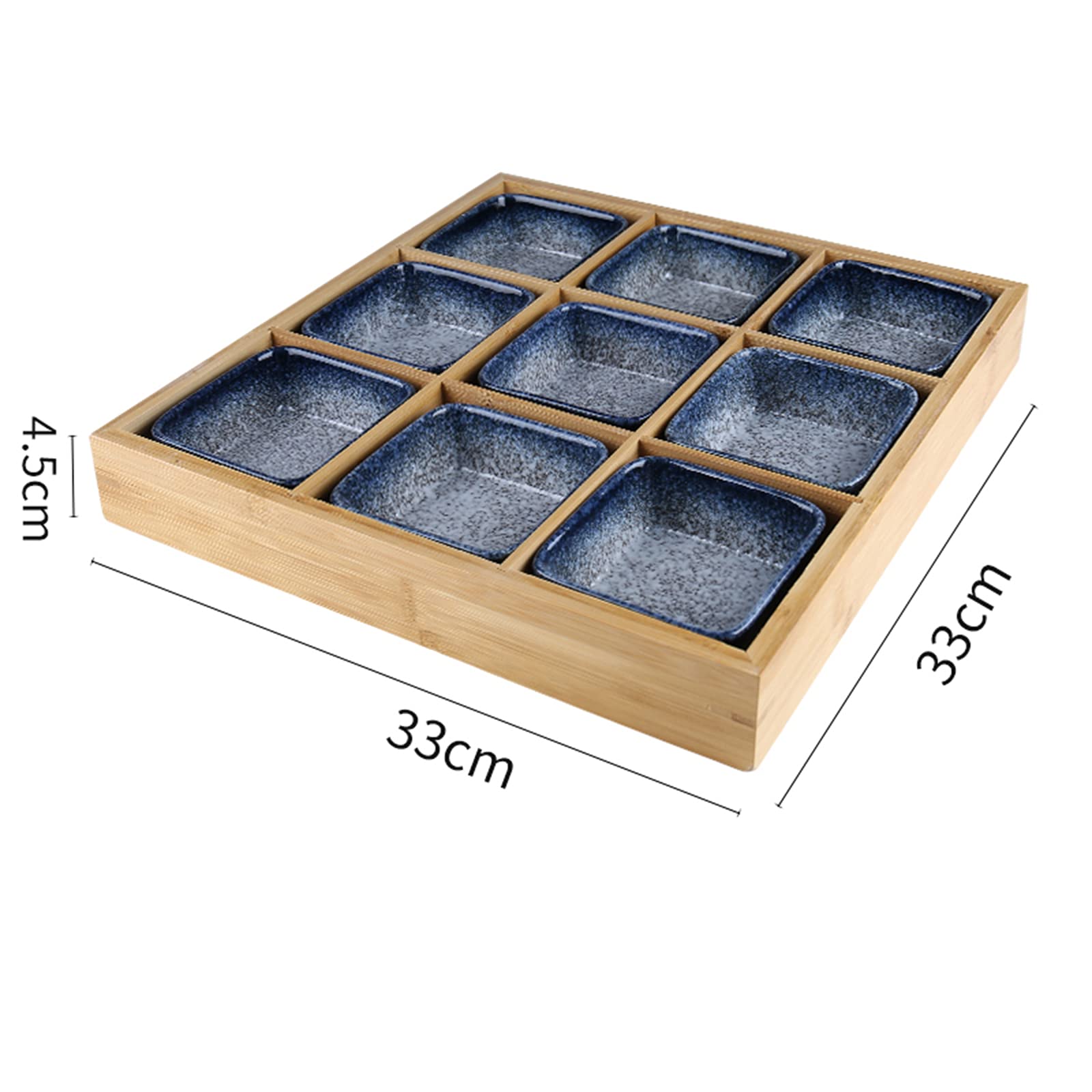 AIZYR Ceramic Snack Serving Platter with Wooden Tray - Elegant Sushi Appetizer Display Plate for Home, Restaurant & Party Use - Perfect for Entertaining, Hors d'Oeuvres & Charcuterie Boards