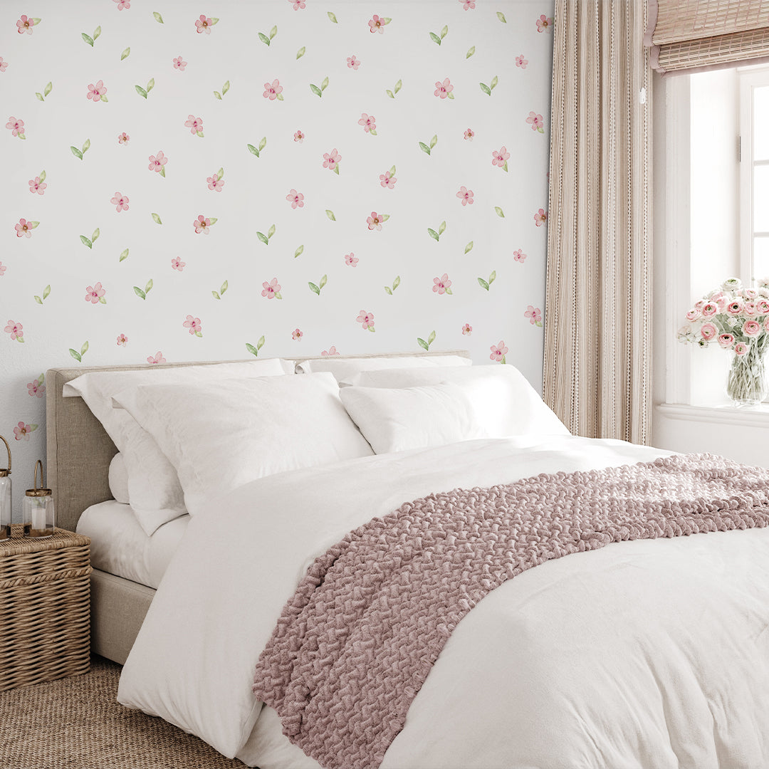 Pink Petite Flowers Wallpaper S067 - Floral Peel and Stick Wallpaper for Bedroom, Nursery, or Living Room Decor - Easy to Install Removable Wallpaper