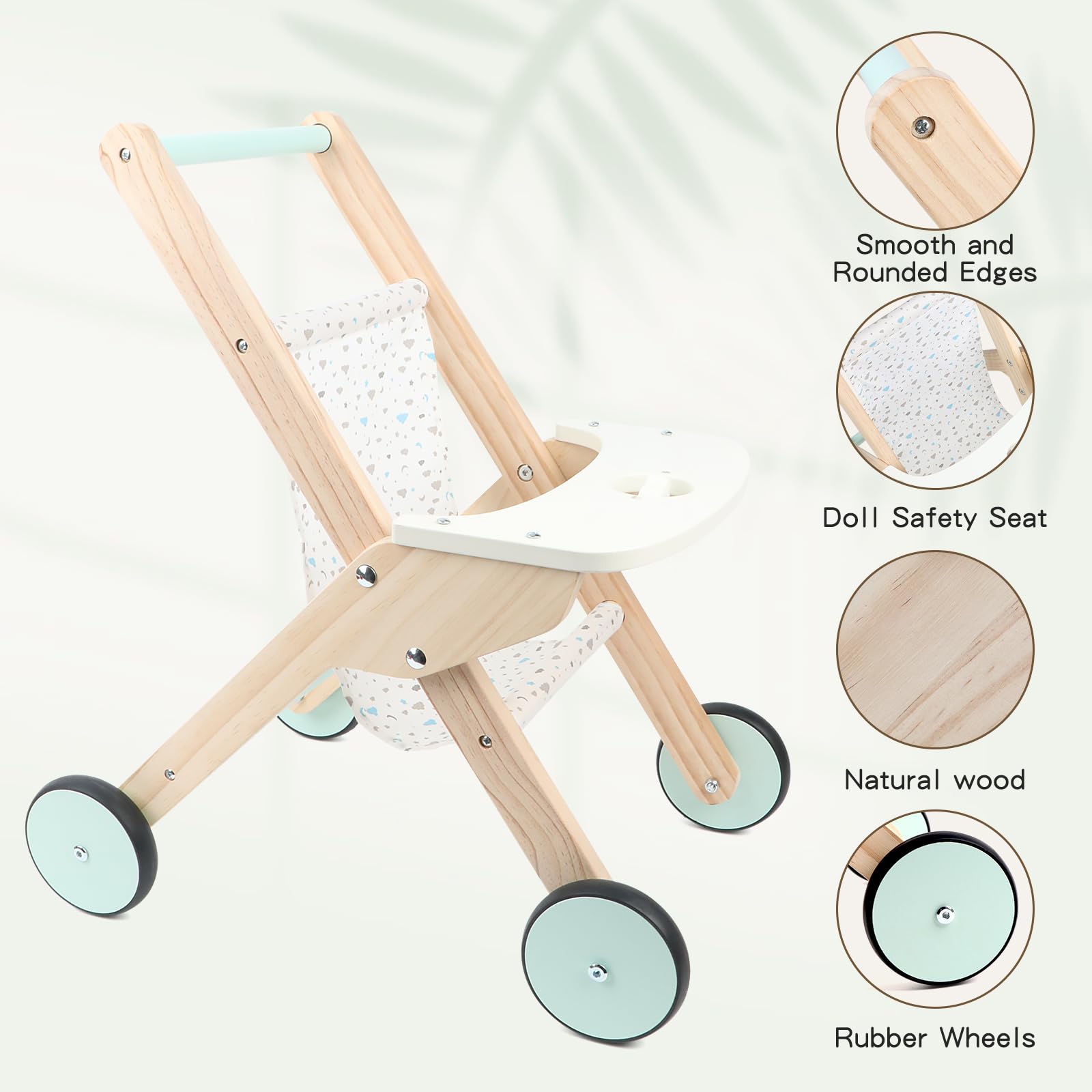 Wooden Baby Walker Doll Stroller - Toddler Push Toy for Boys & Girls, Learning Walking Aid with Shopping Cart Design | Perfect for First Steps, Indoor Play & Early Childhood Development