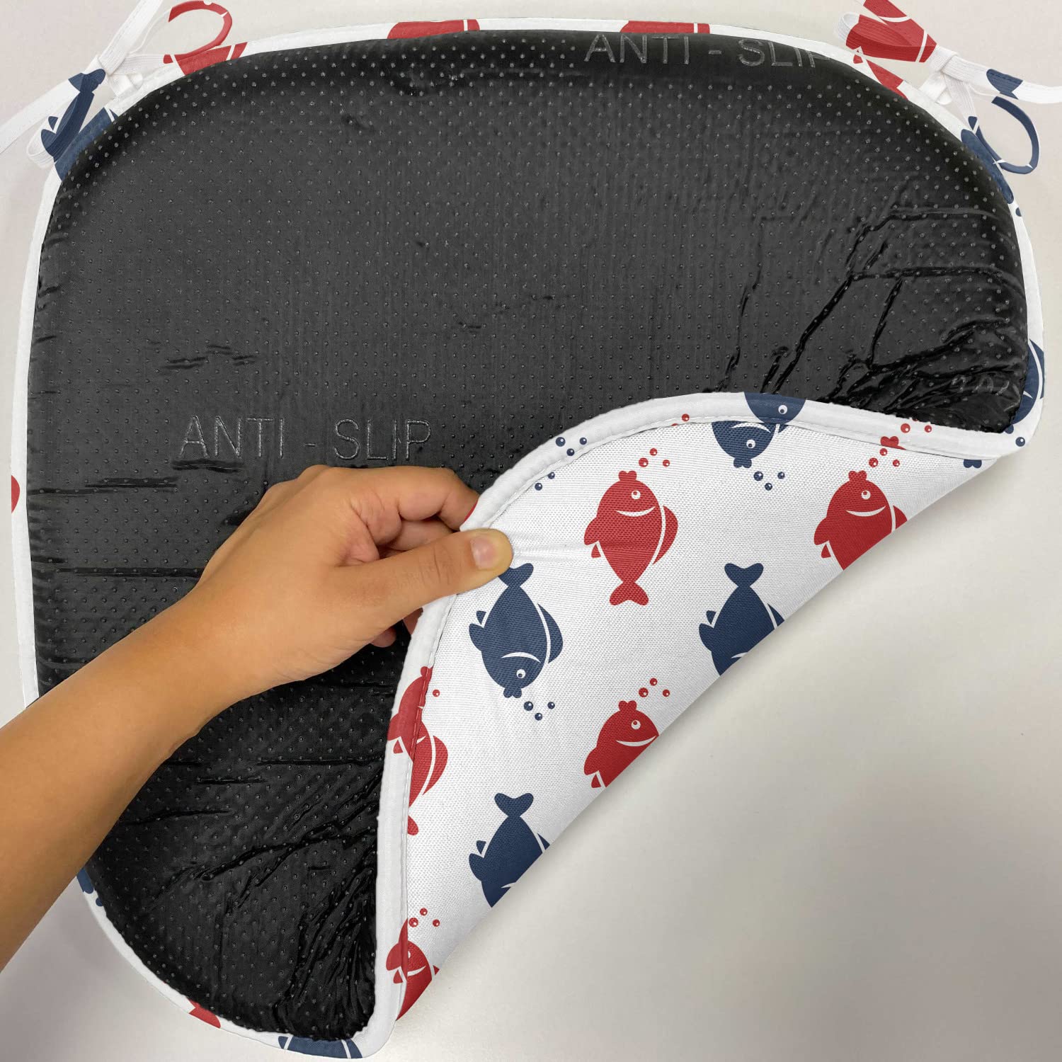Lunarable Nautical Chair Cushion 16x16 Inch - Underwater Aquarium Design with Swimming Fish & Bubbles - Non-Slip Kitchen & Patio Seat Pad in Navy Blue, Red & White - Perfect for Dining Chairs, Outdoor Furniture & Home Decor