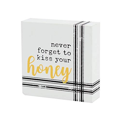Mini Wood Block Sign - 'Kiss Your Honey' Honey Bee Decor for Kitchen, Home, Farmhouse & Wedding | Rustic Wall Art, Shelf Decor, Gift Idea