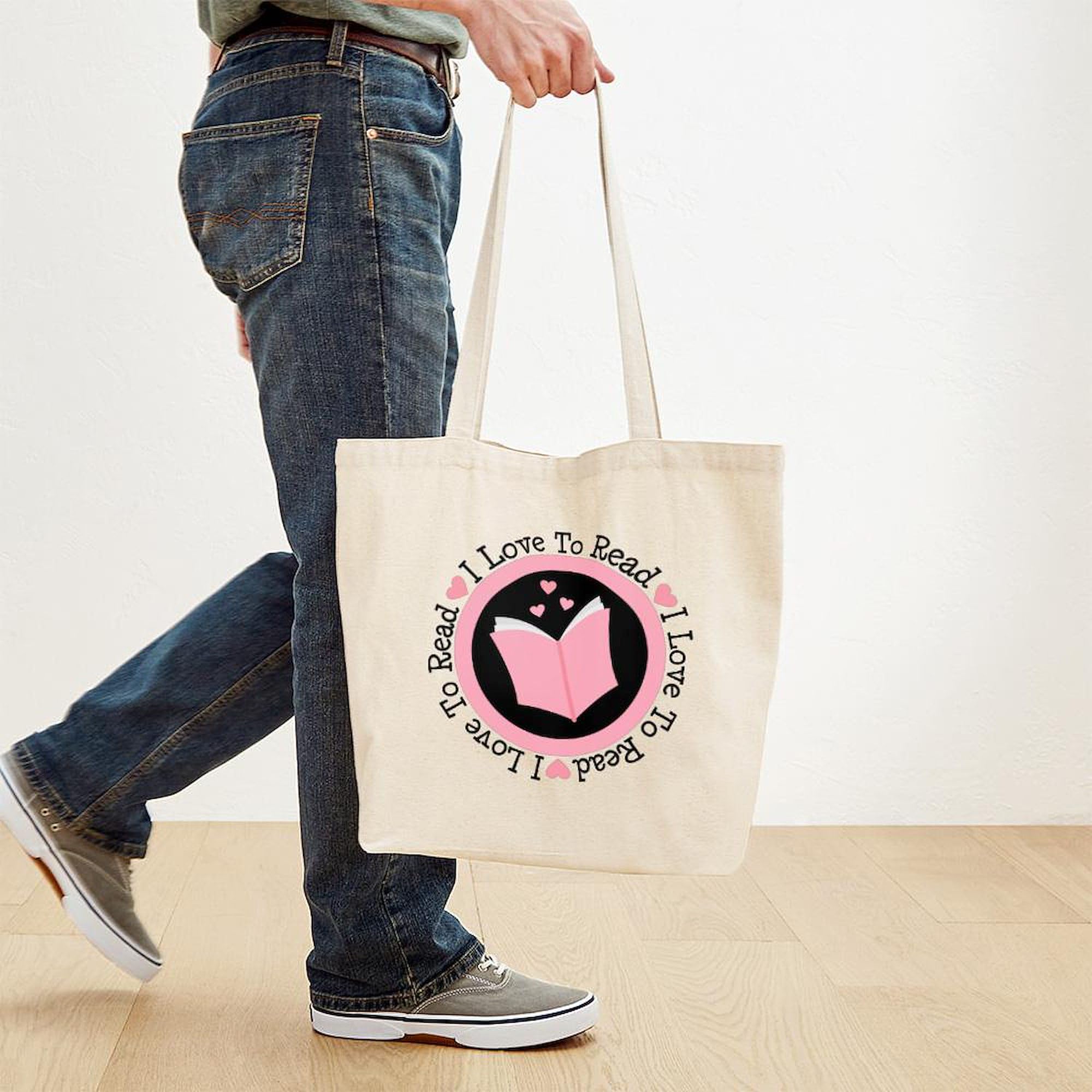I Love To Read Books Tote Bag - Natural Canvas Reusable Shopping Bag for Book Lovers, Library Visits & Eco-Friendly Grocery Trips