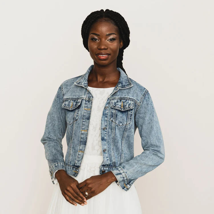 Lucky in Love Denim Bridal Jacket - Stylish Wedding Outfit for Brides, Bridesmaids & Bachelorette Parties - Perfect for Boho, Country & Beach Weddings