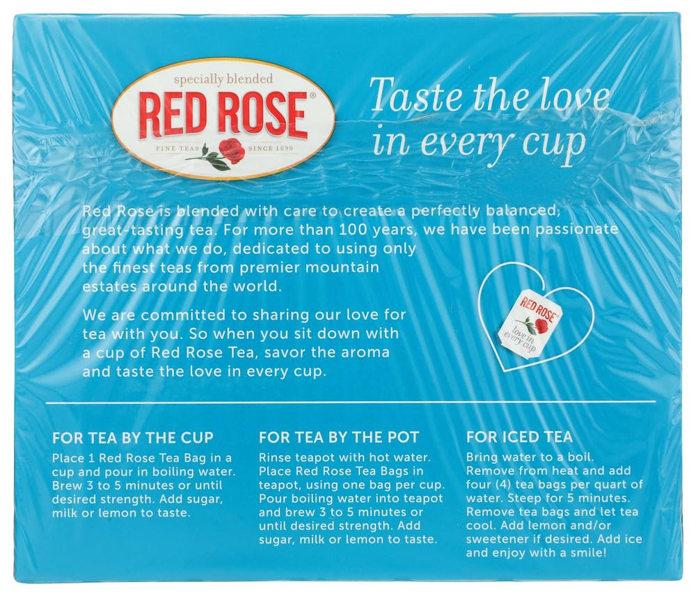 Premium Red Rose Original Black Tea - 40 Tea Bags (6-Pack) | Rich Flavor & Aroma | Perfect for Morning Boost, Afternoon Relaxation & Iced Tea Making
