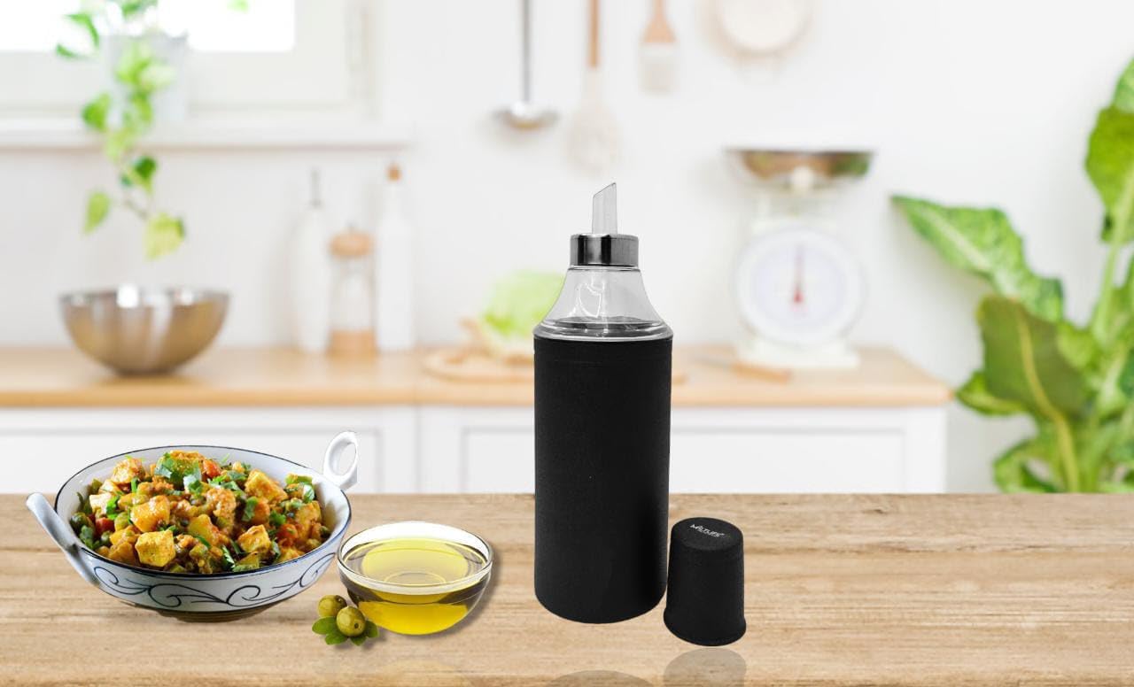 ATROCK 1L Oil Dispenser with Nozzle - 1000ml Stainless Steel Oil Container for Kitchen, Cooking & Salad Dressing (Pack of 2, Blue & Black) - Perfect for Restaurants, Home Chefs & Meal Prep