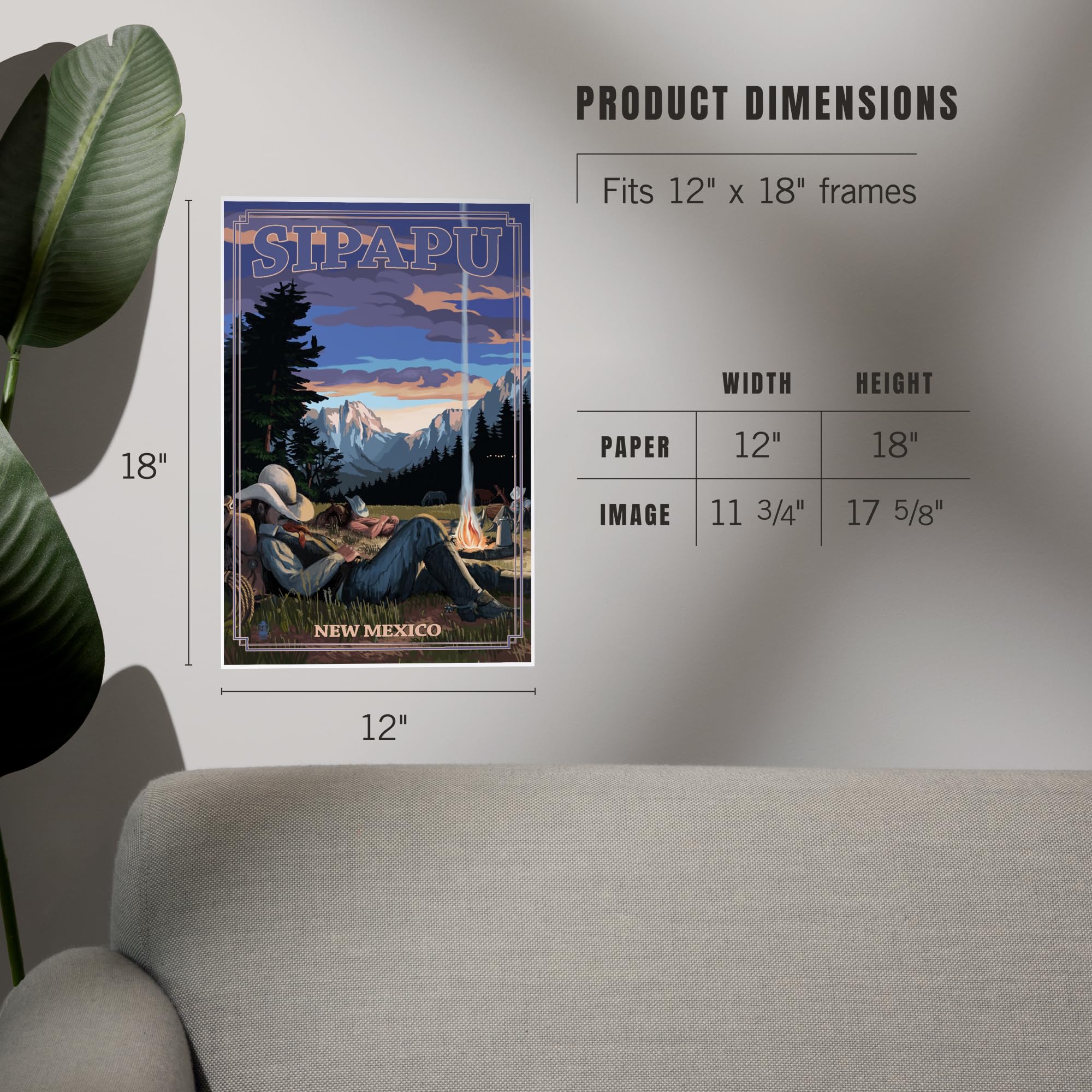 Lantern Press 12x18 Inch Sipapu New Mexico Cowboy Camping Night Scene Art Print - Western Wall Decor for Living Room, Bedroom & Cabin