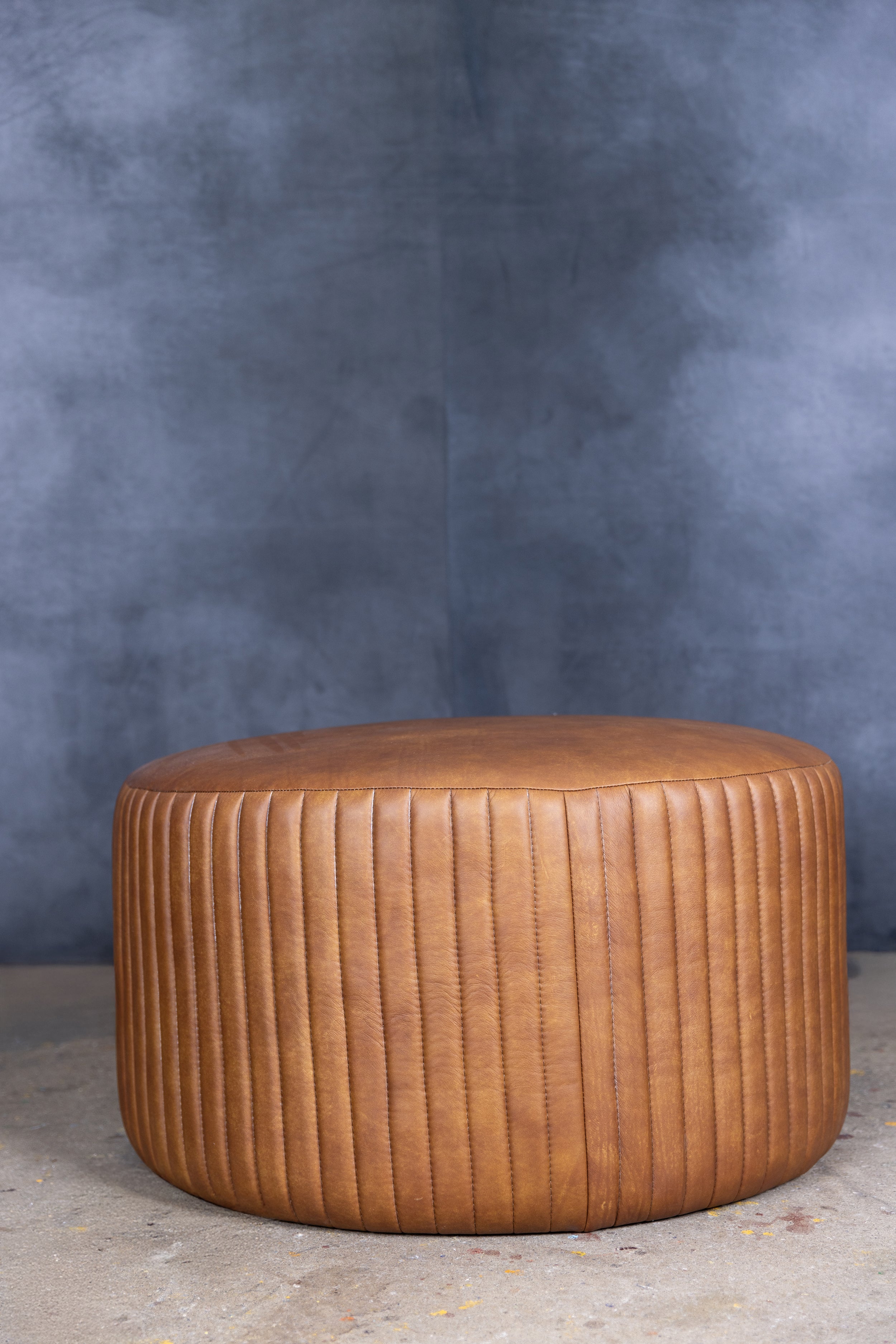 Bohemian Round Leather Ottoman Pouf - Handmade Footstool, Boho Chic Decor for Living Room, Bedroom & Outdoor Use - Perfect for Relaxing, Extra Seating & Home Decor