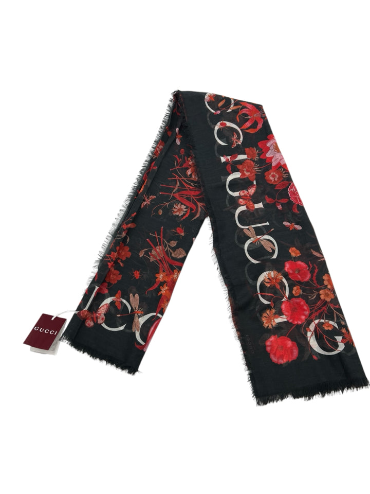 Gucci Black Floral Silk Scarf for Women - Luxury Designer Fashion Accessory for Parties, Weddings & Special Occasions
