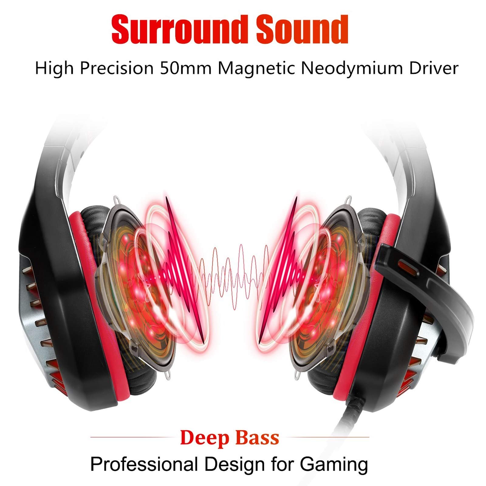 Best Gaming Headset for PS4, PS5, Xbox One, PC, Mac & Nintendo Switch - Noise Cancelling Over-Ear Headphones with Mic, 3.5mm Jack, Bass Surround & Soft Memory Earmuffs (Red) - Perfect for Online Gaming, Streaming & Virtual Meetings