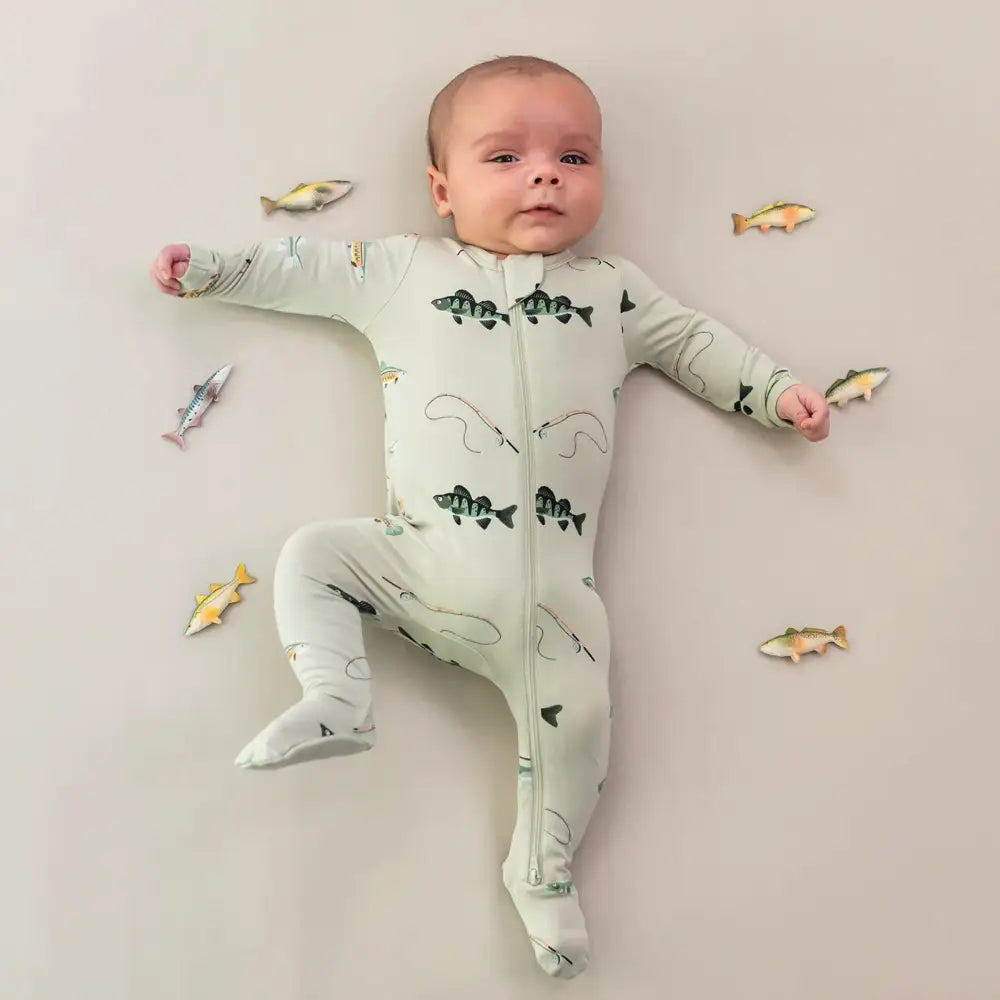 Kyte Baby Zippered Footie Pajamas for Infants - Soft Organic Cotton Sleepsuit with Non-Slip Grips | Perfect for Fishing Trips, Outdoor Adventures & Cozy Bedtime