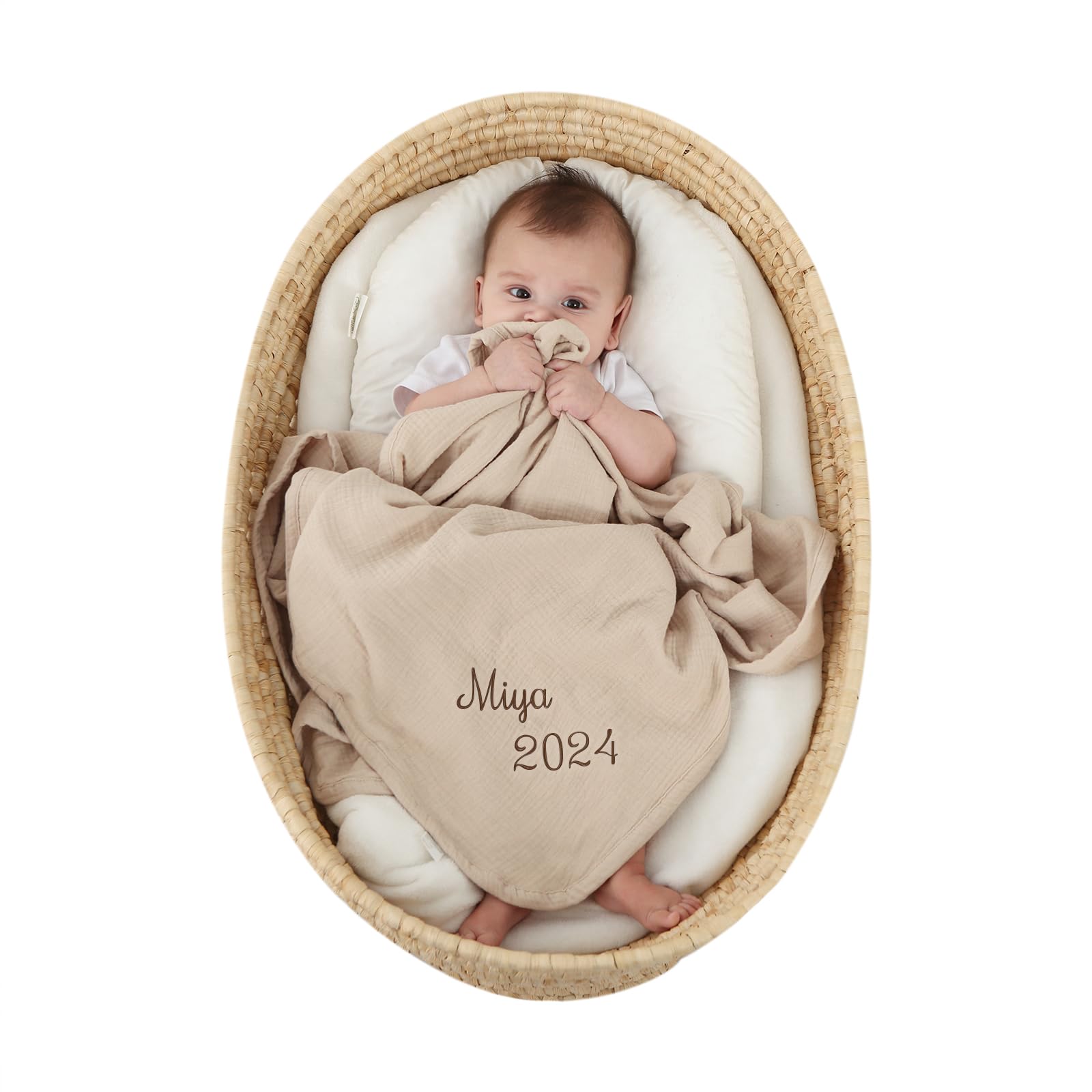Personalized Baby Blanket - Soft Muslin Embroidered Crib Blanket for Newborns & Toddlers (40