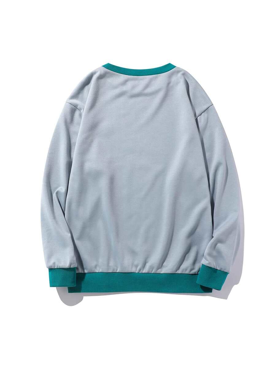 JSBHS Men's Letter Patched Contrast Binding Long Sleeve Sweatshirt - XXL Multi Color | Trendy Streetwear Pullover for Casual Outfits & Winter Layering
