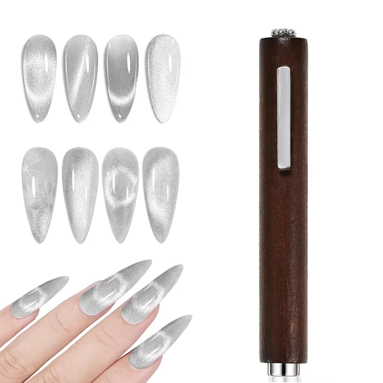 SILPECWEE 3-in-1 Cat Eye Magnet for Nails - Professional Gel Nail Polish Magnet Wand with Magnetic Nail Polish Gel - Multifunctional Nail Art Tools for Salon & Home Manicure - Perfect for Nail Art Decoration and DIY Nail Designs