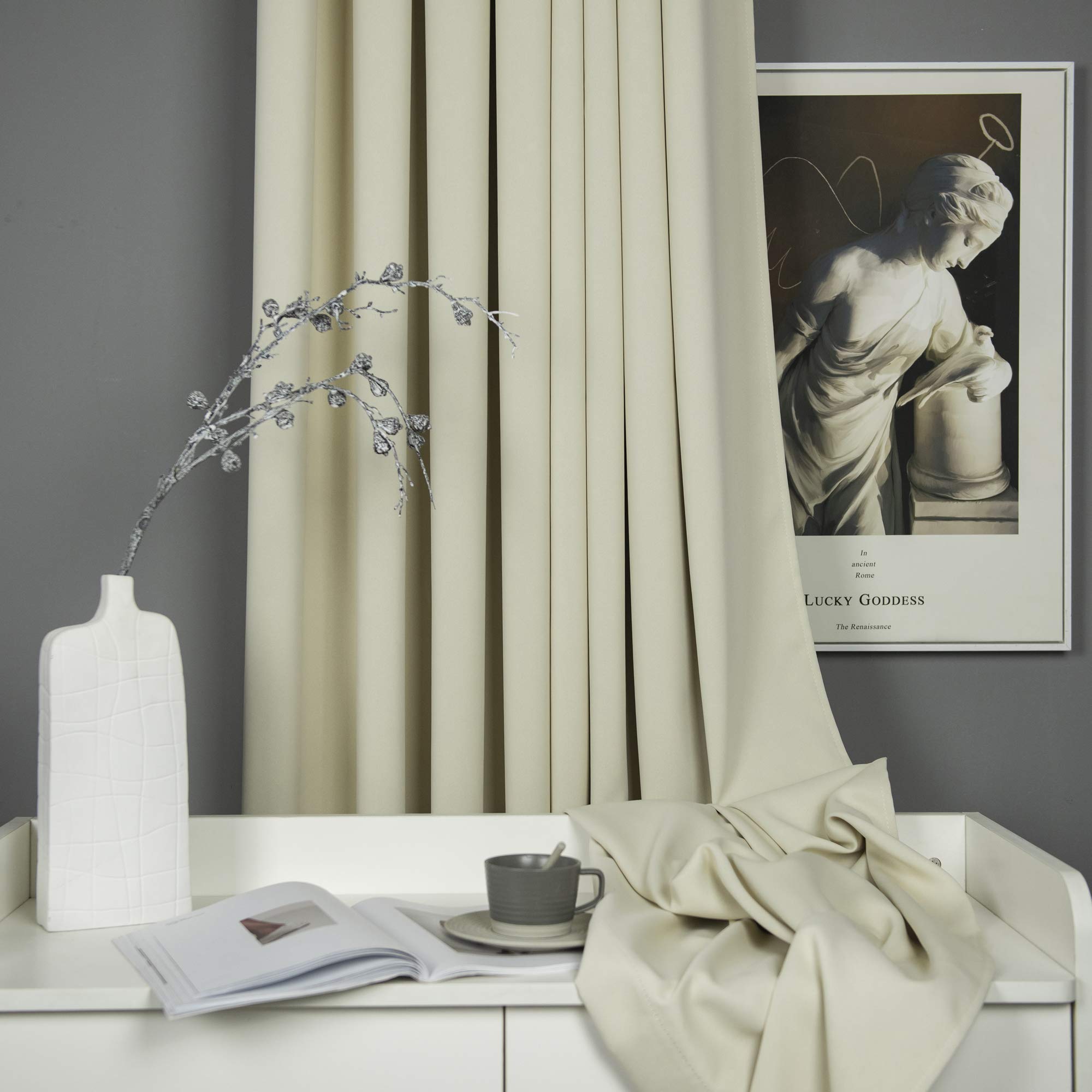 DECOVSUN Blackout Curtains for Living Room & Nursery - Beige Thermal Insulated Grommet Top Window Drapes (42x54 Inches, 2 Panels) - Perfect for Baby Rooms, Home Theaters & Light-Sensitive Sleepers
