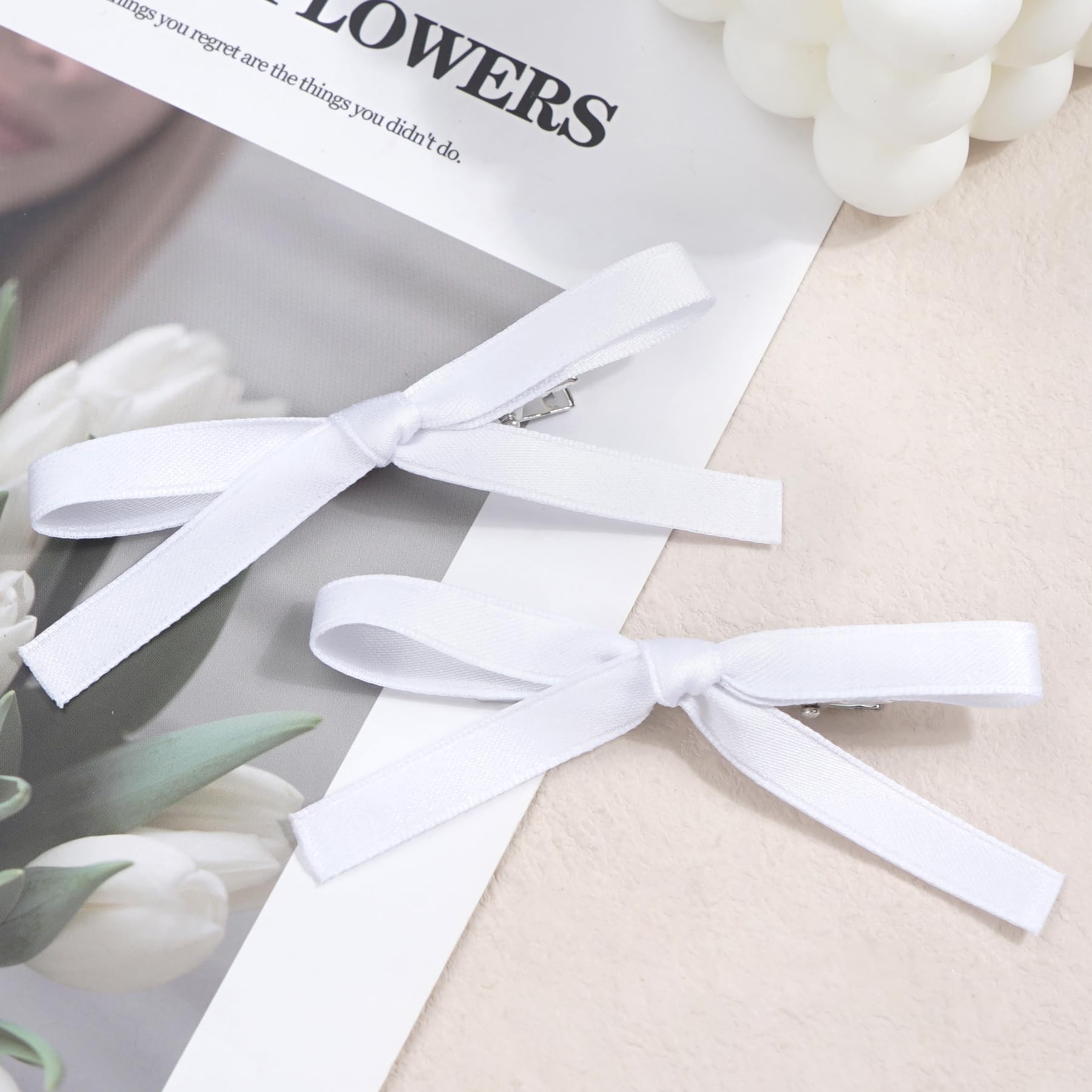 10pcs White Hair Bows Ribbon Clips - Mini Coquette Bow Claw Clips for Women, Girls & Toddlers - Perfect for Thick & Fine Hair - Great for Parties, Weddings & Everyday Styling
