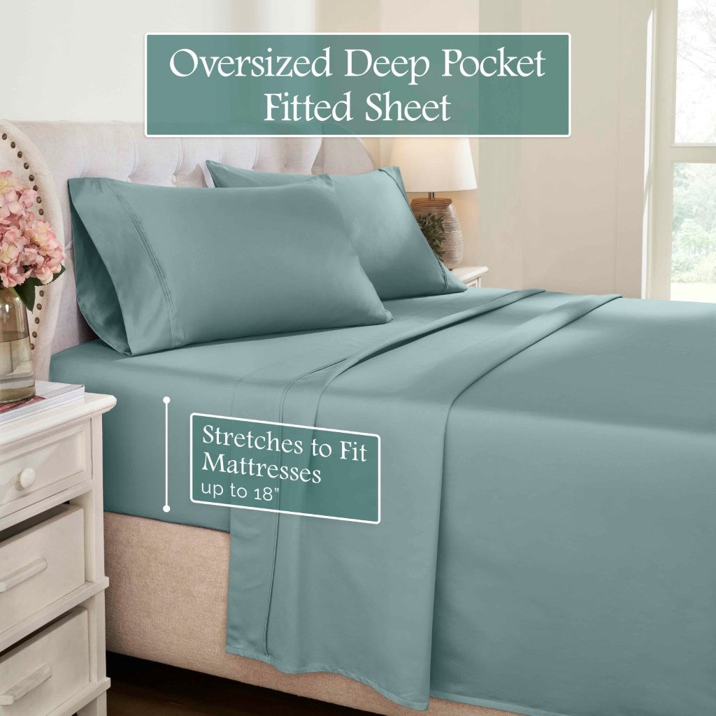 Luxury 1200 Thread Count Egyptian Cotton Deep Pocket Bed Sheet Set - Queen Size, Soft & Breathable for Ultimate Comfort - Perfect for Master Bedroom, Guest Room & Hotel Use