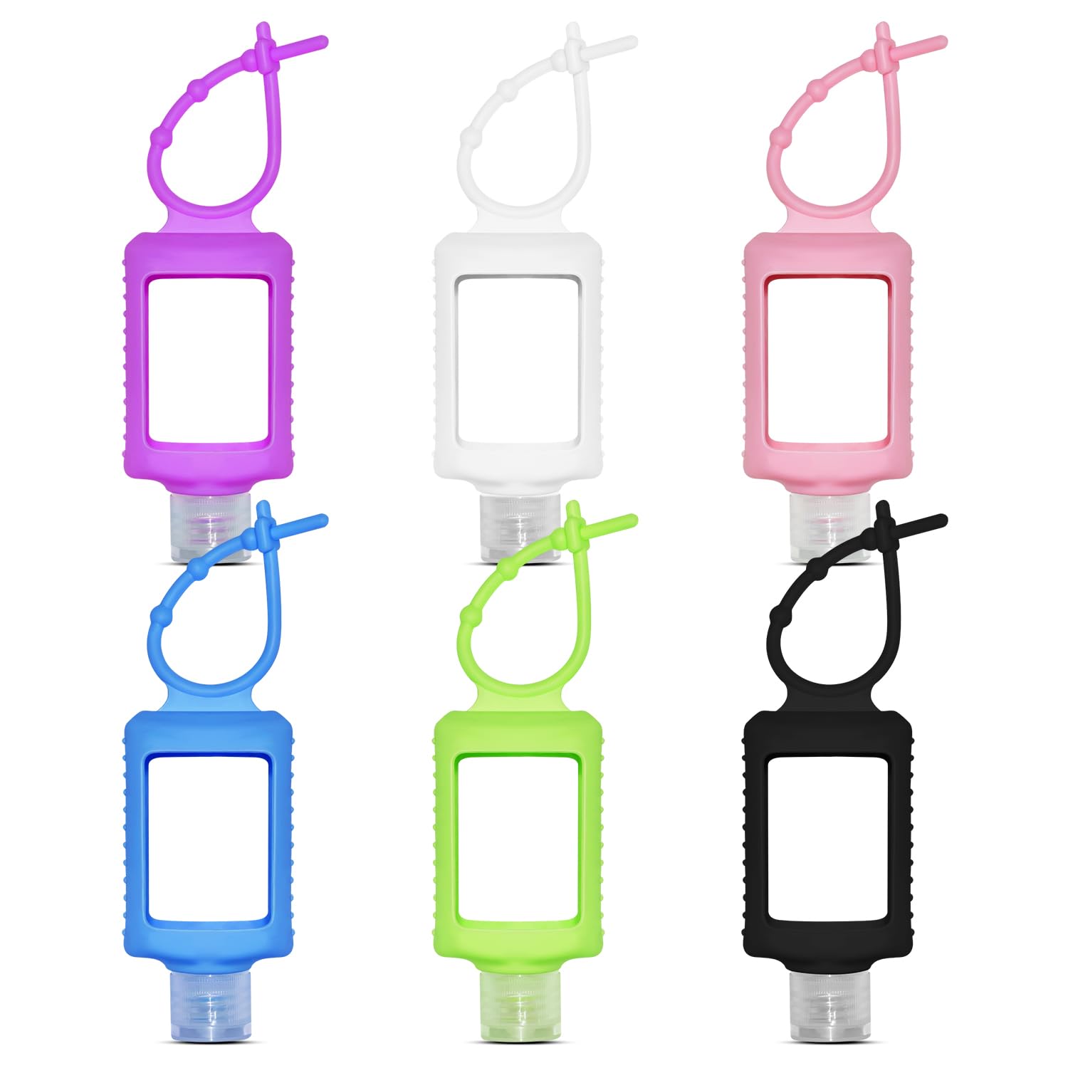 6Pcs Travel Size Empty Hand Sanitizer Bottles with Silicone Keychain - 2oz Leak Proof Refillable Plastic Containers for Hand Sanitizer, Lotion & Essential Oils - Perfect for Travel, Gym, Office & Daily Use
