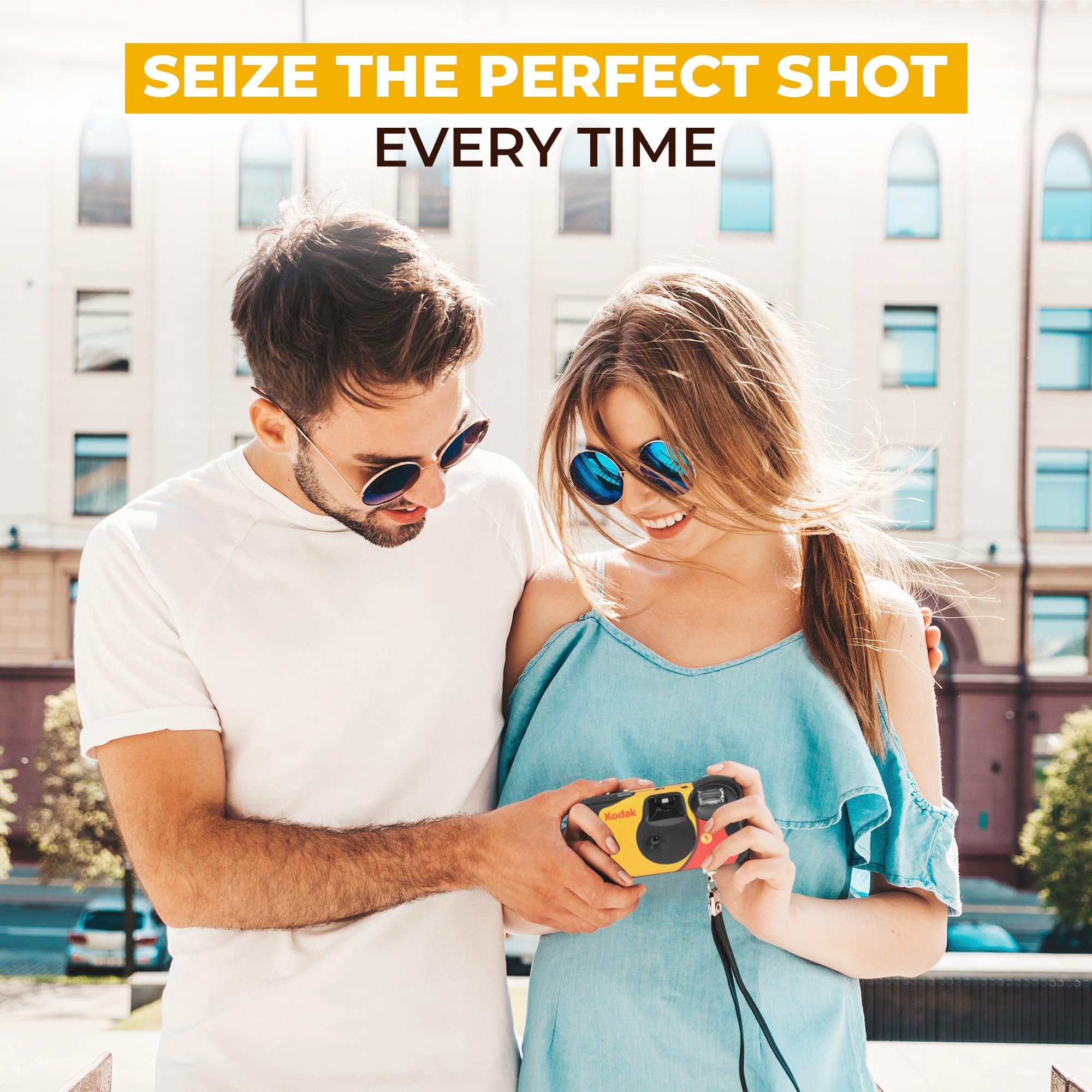 Kodak Fun Saver Disposable Camera Bundle - ISO 800 35mm Film Camera with 27 Exposures & Microfiber Cloth | Single Use, One Time Use Film Camera for Travel, Weddings, Parties & Outdoor Adventures