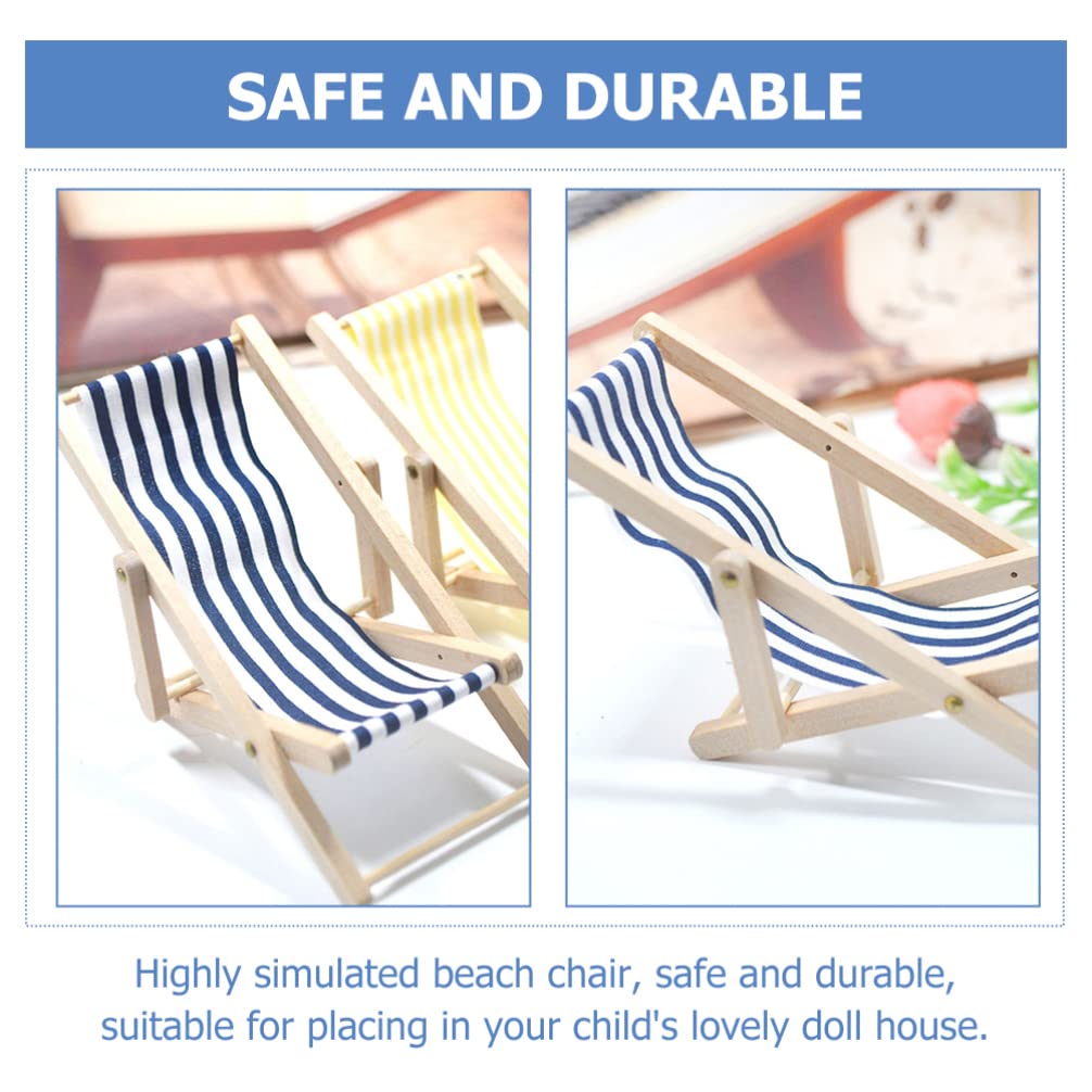 NUOBESTY 1:12 Scale Miniature Beach Chairs - Mini Wooden Lounge Chair, Foldable Deck Chair for Dollhouse Accessories (Blue) - Perfect for Dollhouse Decor, Miniature Scenes, and DIY Craft Projects