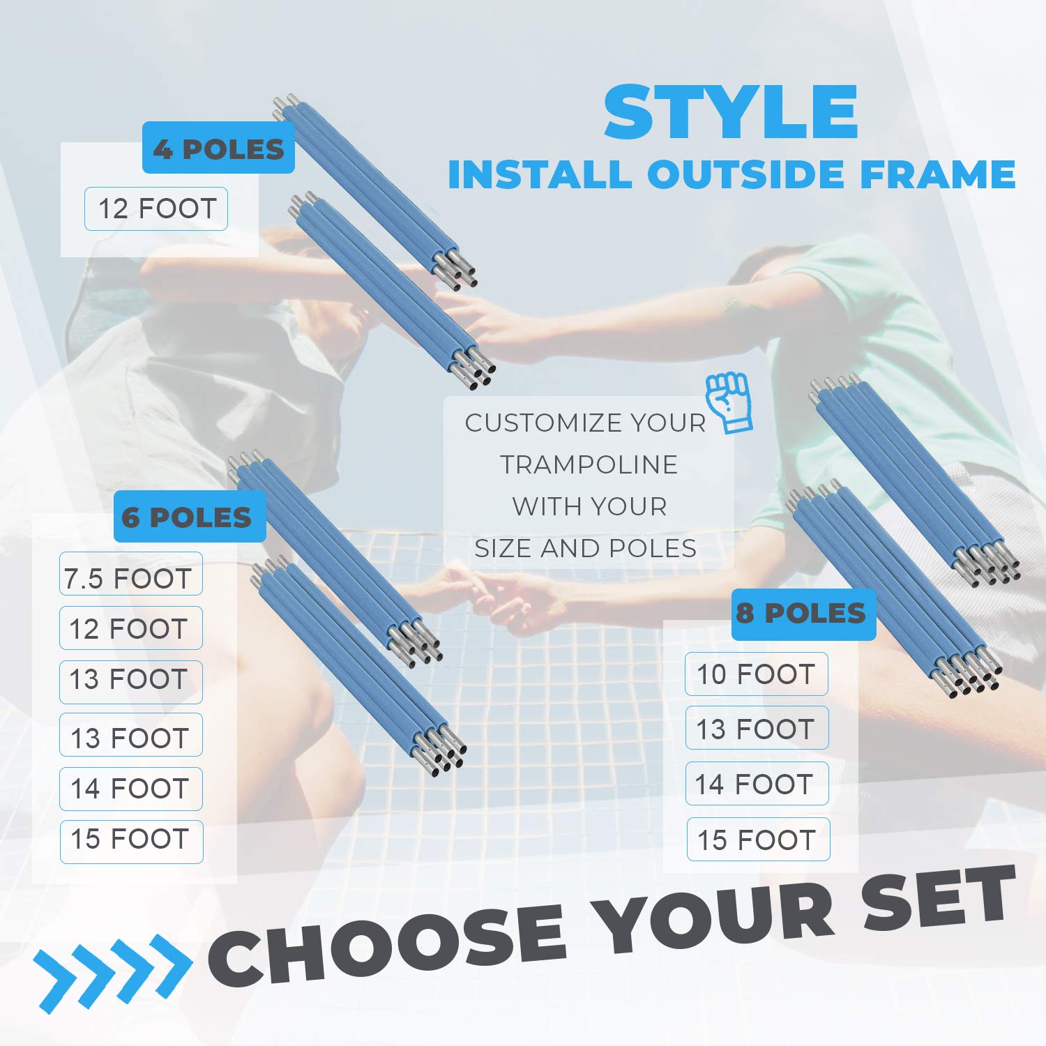 Trampoline Safety Net Enclosure Replacement Set - Universal Fit for Most Trampoline Brands | Includes Net, Poles & Hardware | Perfect for Backyard Bounce Safety & Outdoor Family Fun
