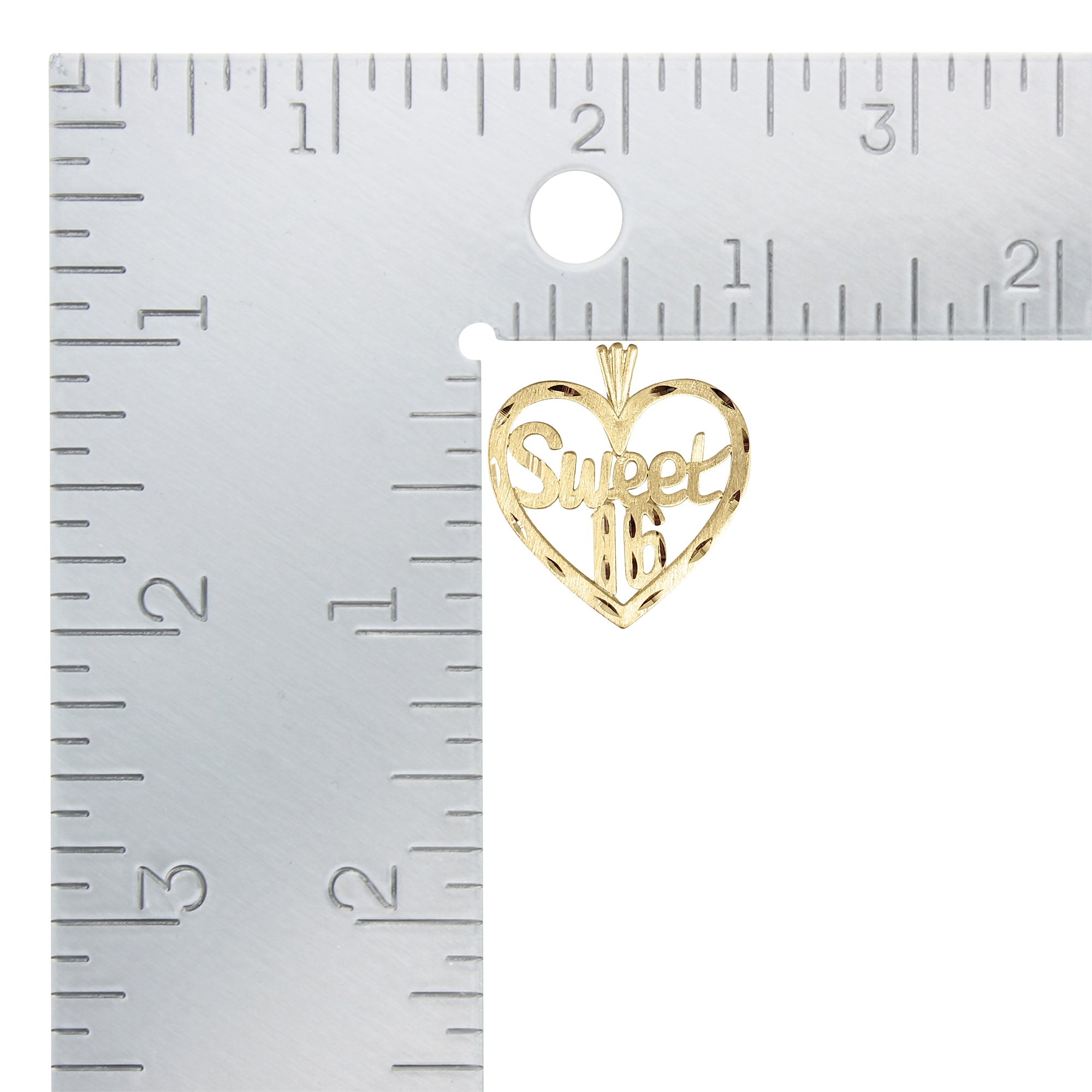 Sweet 16 Heart Shaped Diamond Cut Charm Pendant Necklace - Perfect for Birthday Gifts, Anniversary Presents & Valentine's Day Jewelry