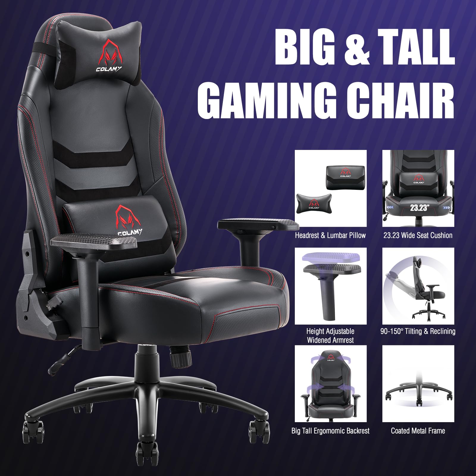 COLAMY Big and Tall Gaming Chair 400lbs Capacity - Ergonomic Computer Chair for Heavy Adults, Wide Seat Executive Office Chair with High Back Support - Perfect for Gaming, Working & Home Office (Black)