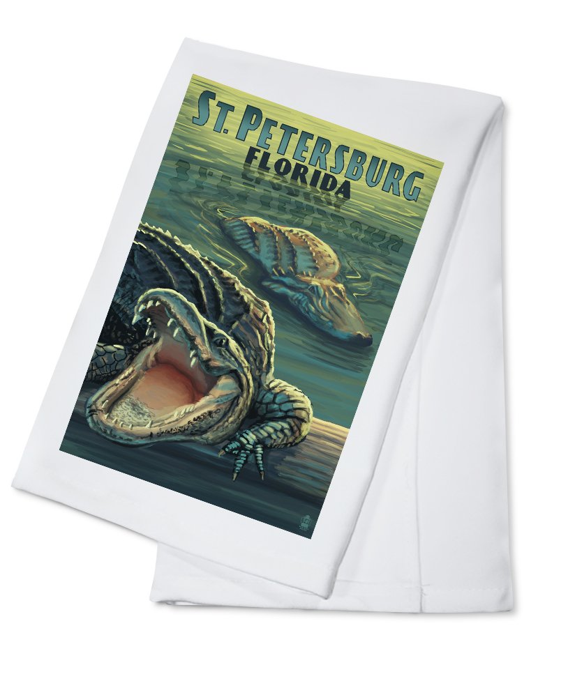St Petersburg Florida Alligators Design 100% Cotton Tea Towel - Decorative Hand Towel for Kitchen, Home Decor & Gift - Perfect for Dish Drying, Decor & Coastal Themed Spaces