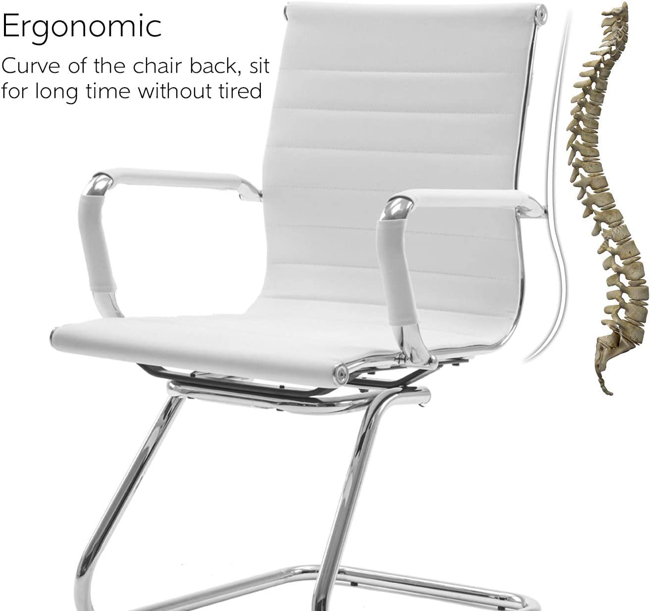 Guyou 4-Piece Office Guest Chairs Set - Mid Back PU Leather Conference Chairs with Metal Legs & Sled Base - White Reception Room Furniture for Waiting Areas, Lobbies & Meeting Spaces
