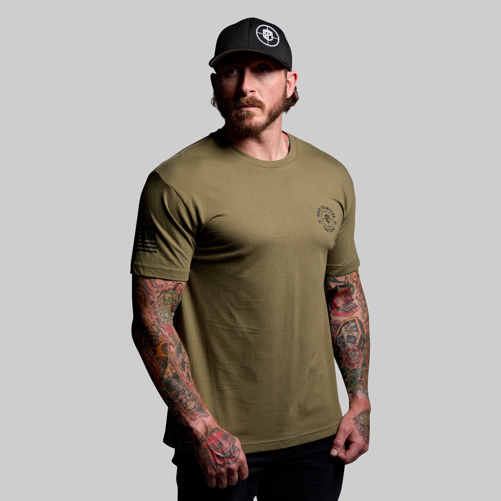Tactical Skull T-Shirt for Men - Military Style Graphic Tee in Tactical Green | Perfect for Outdoor Adventures, Airsoft & Casual Wear