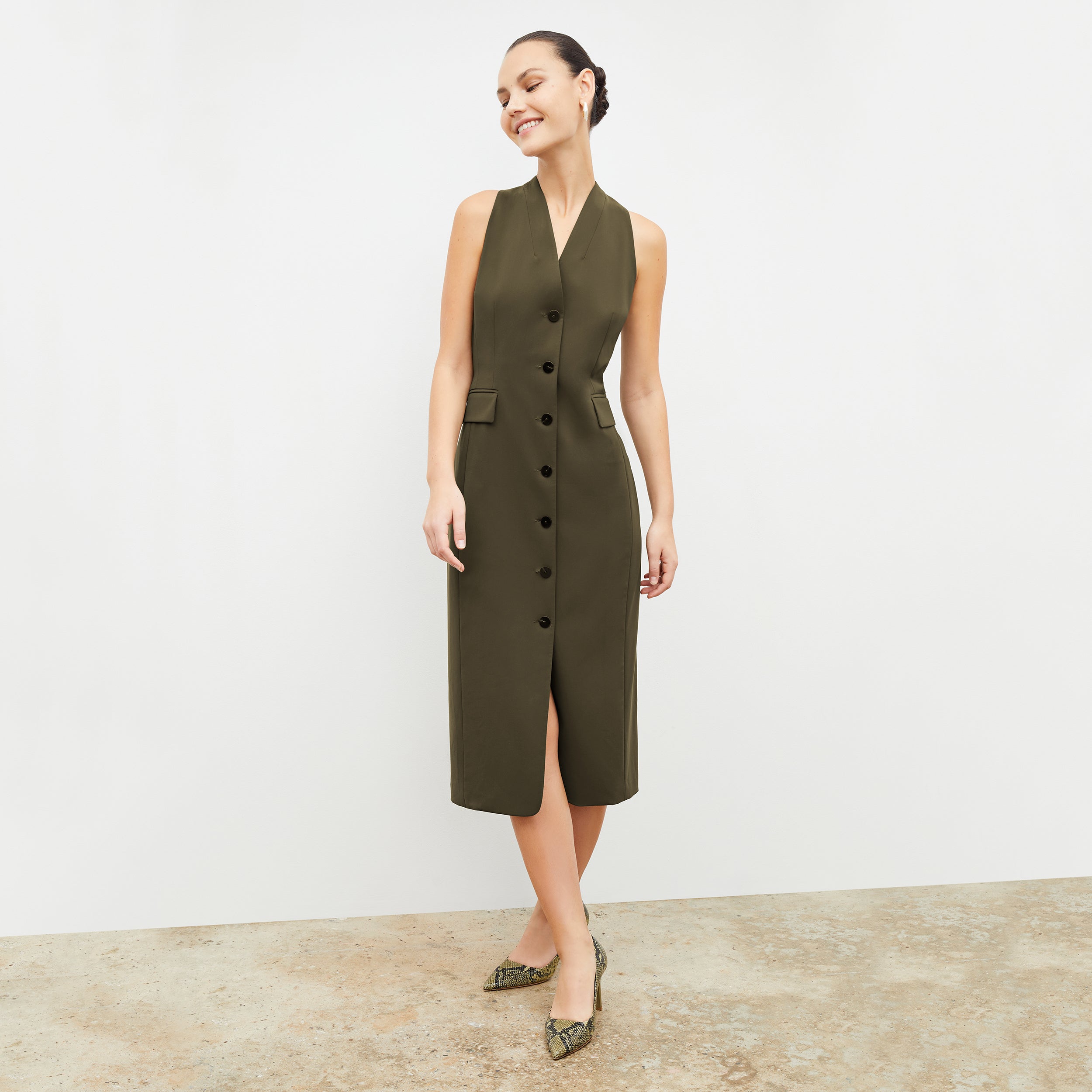 Cassandra Dress - OrigamiTech Olive Green Women's Fashion Dress for Casual Wear, Office & Evening Out