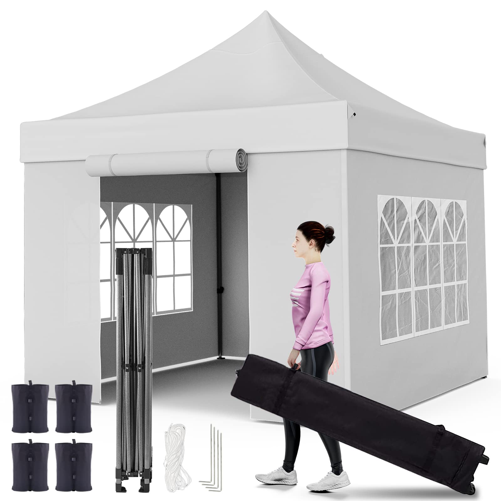 10x10 Pop Up Canopy Tent with Sidewalls - Heavy Duty Commercial Canopy Waterproof & Easy Setup - Perfect for Outdoor Events, Farmers Markets, Beach Parties & Camping (White)