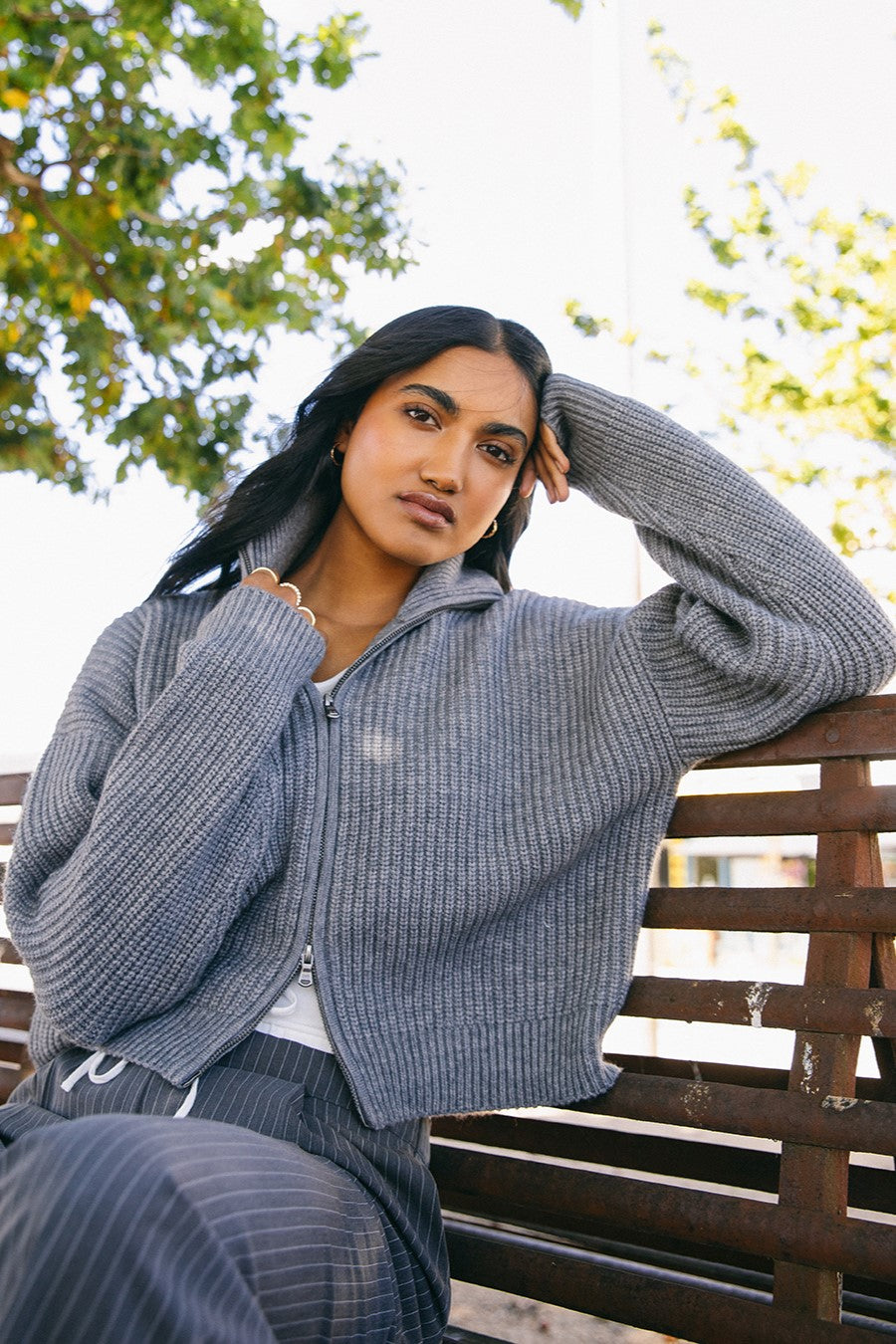 All About Eve Bridie Knit Zip Through Charcoal Cardigan - Women's Stylish Layering Piece for Work, Date Night & Fall Fashion