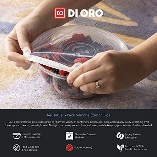 DI ORO Silicone Stretch Lids 6 Pack - Reusable Elastic Food Covers for Bowls, Containers & Meal Prep - BPA-Free Dishwasher Safe Storage Lids - Perfect for Leftovers, Fruits & Snacks (Clear) - Ideal for Kitchen, Picnics & Office Lunch